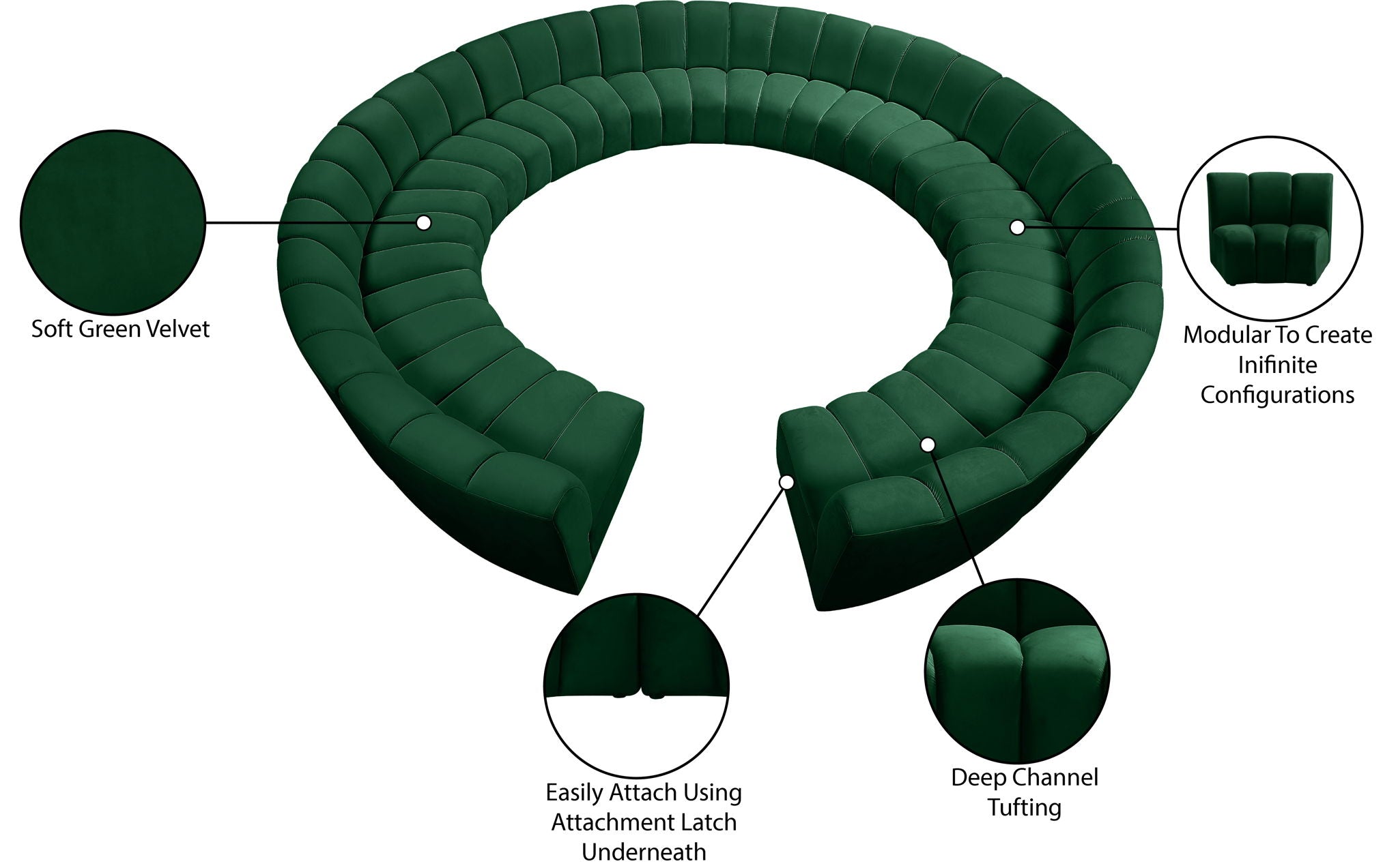Infinity - 12 Piece Velvet Modular Sectional