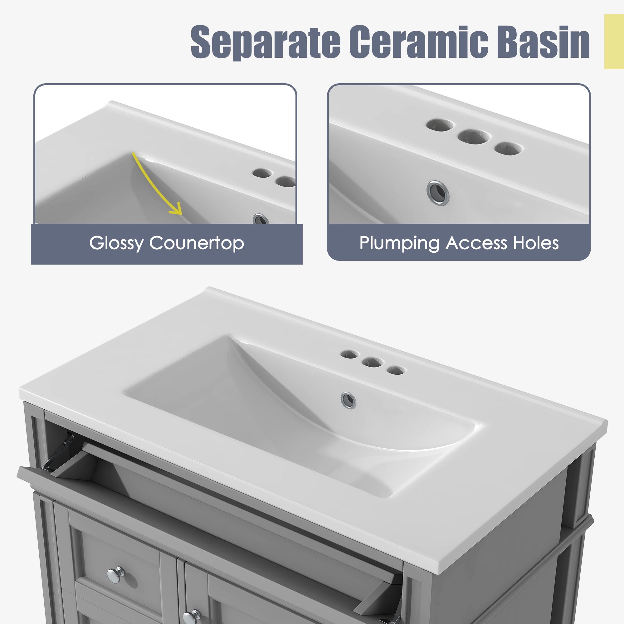 Bathroom Vanity With Top Sink, Storage Cabinet With 2 Drawers, Tip Out Drawer