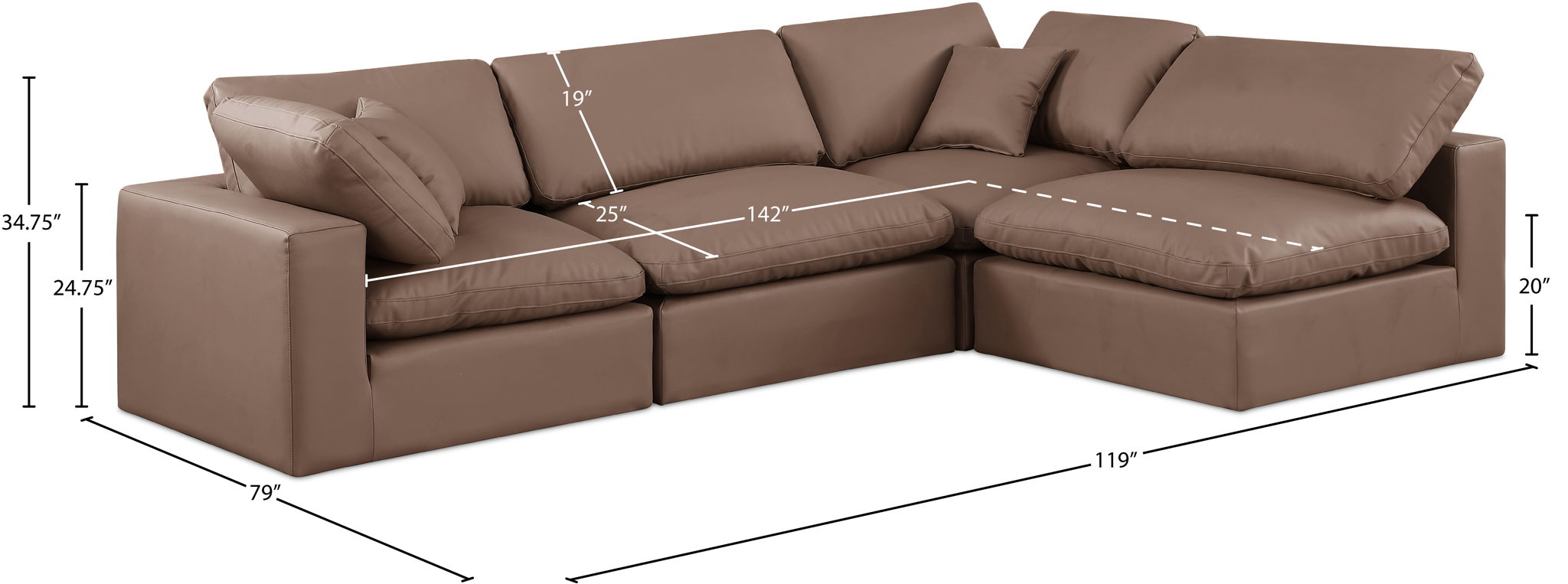 Comfy - 4 Piece Faux Leather Modular Armless Sectional