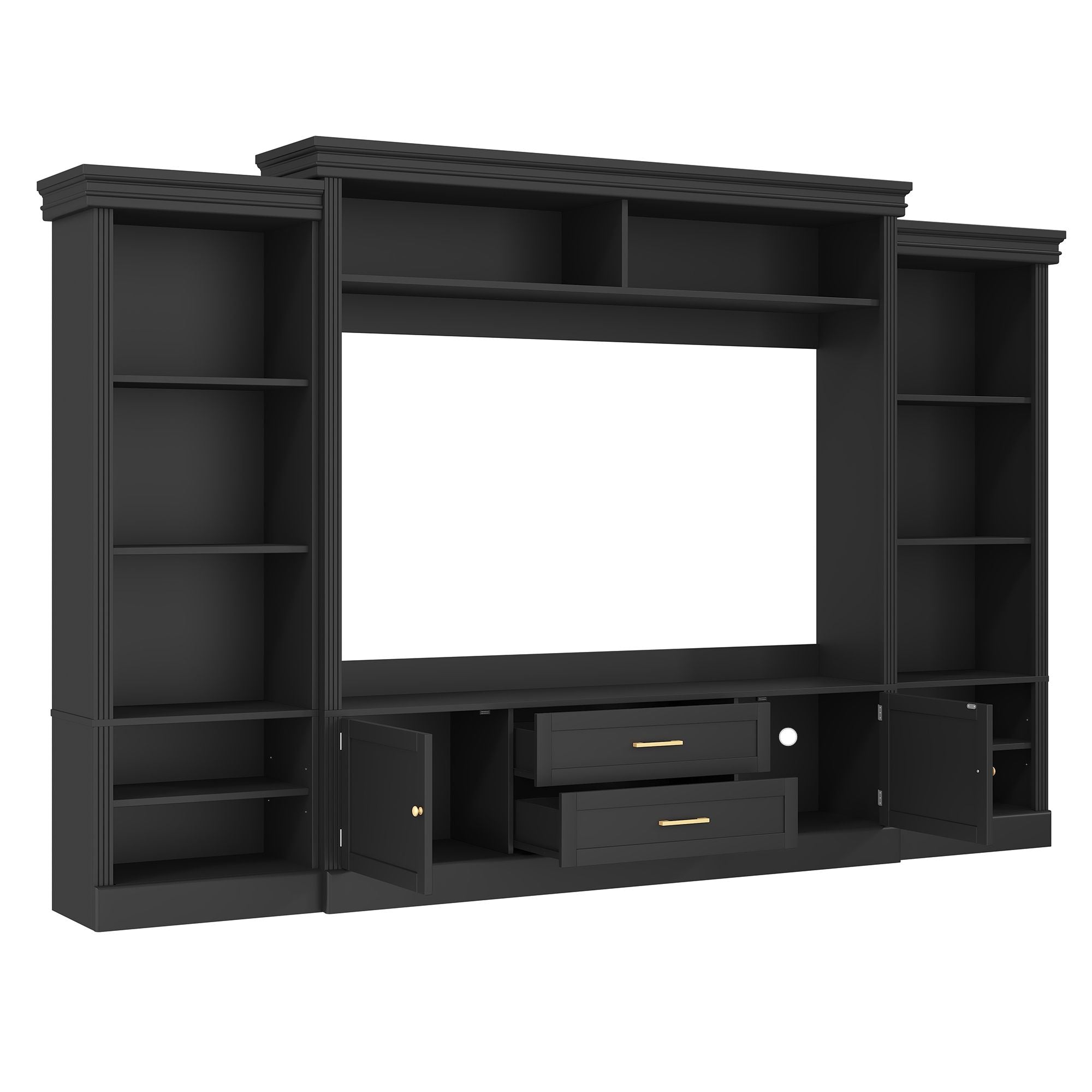 Elegant Entertainment Center Wall Unit With Bookshelves