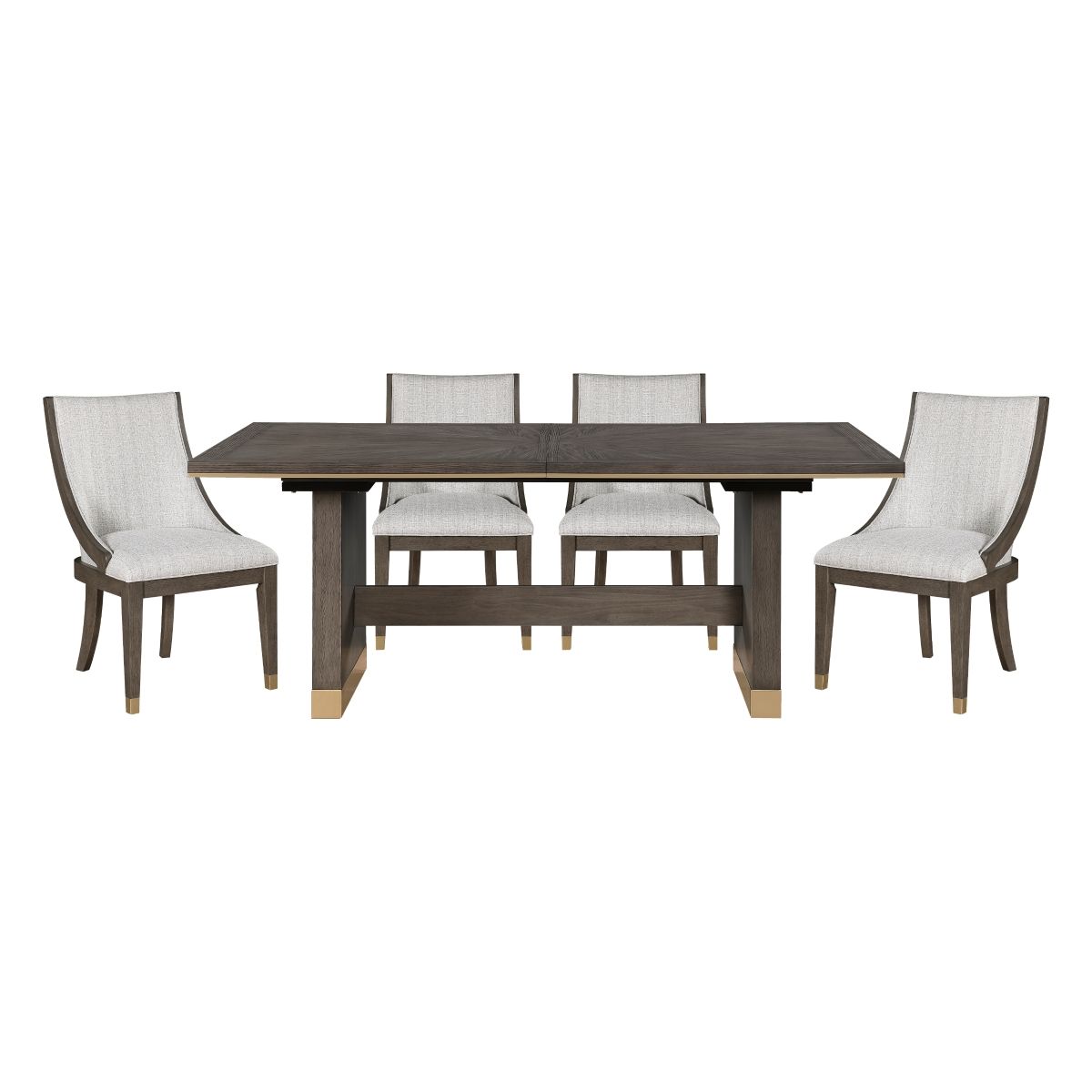 Griffin - 5 Piece Set (Table & 4 Arm Chairs) - Dark Brown / Silver