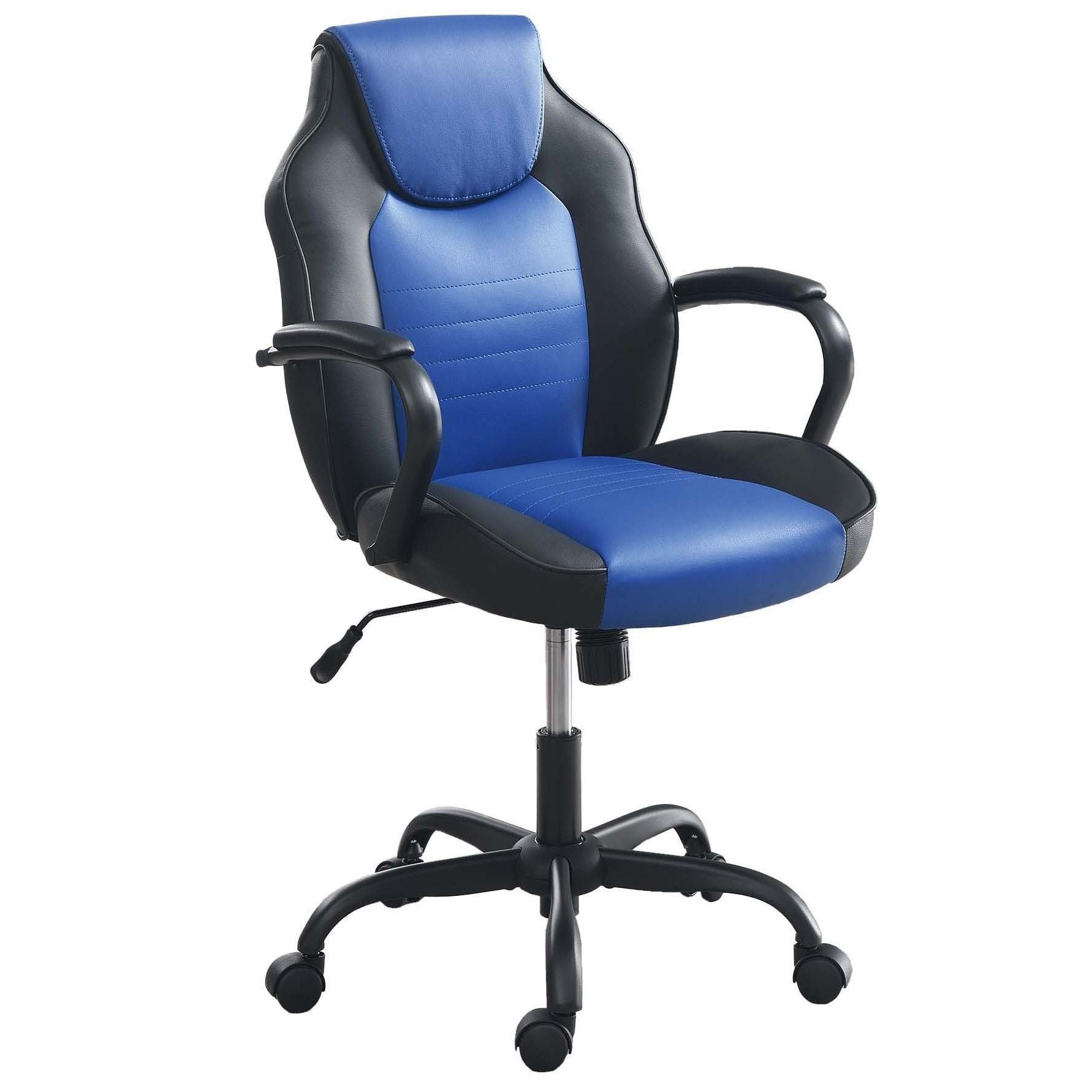 Gaming Office Chair With Adjustable Height Armrests - Black / Black / Blue / Blue