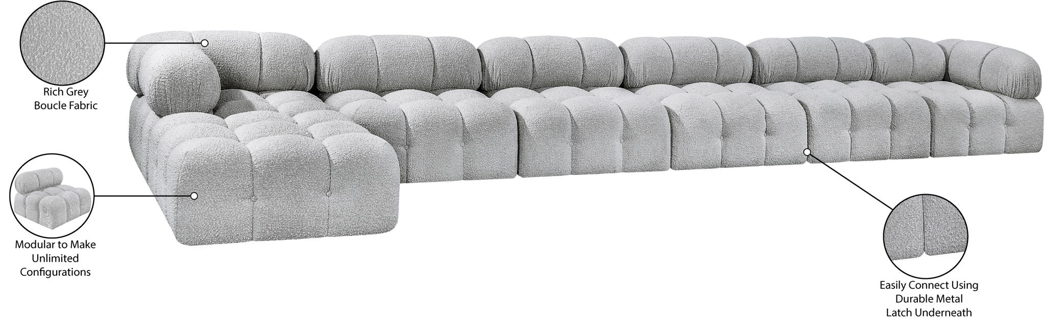 Ames - 7 Piece Boucle Fabric Modular L-Shaped Sectional