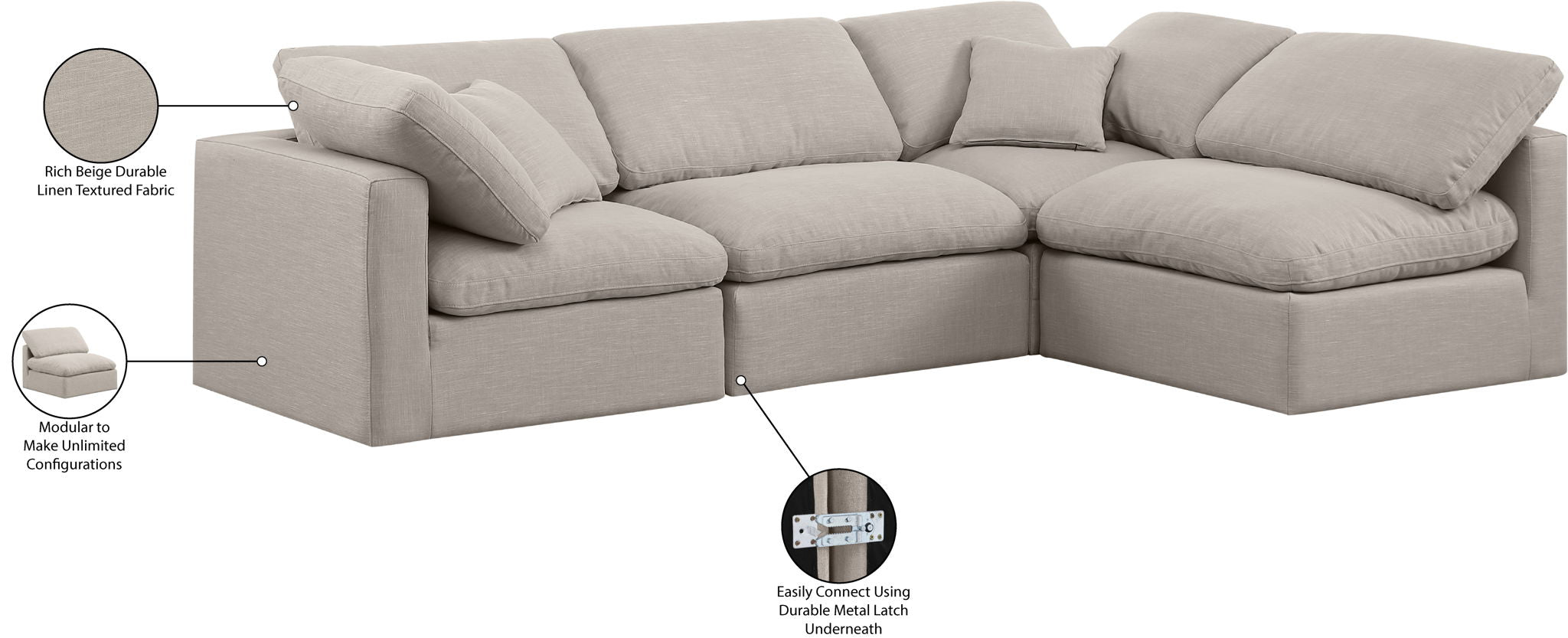 Indulge - Linen 4 Piece Modular Sectional