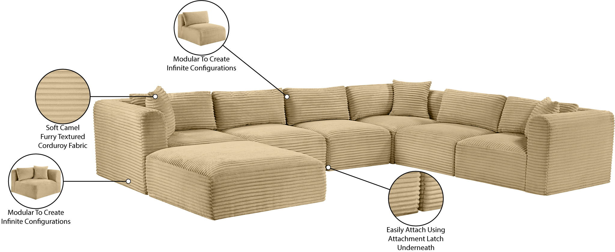 Shaggy - 7 Piece Modular U-Shaped Sectional With Ottoman