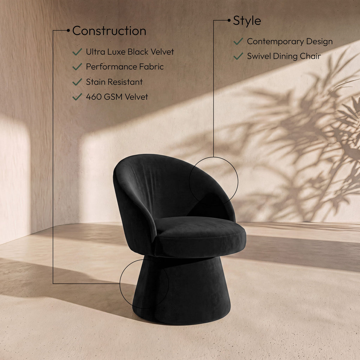 Selene - Upholstered Swivel Dining Chair