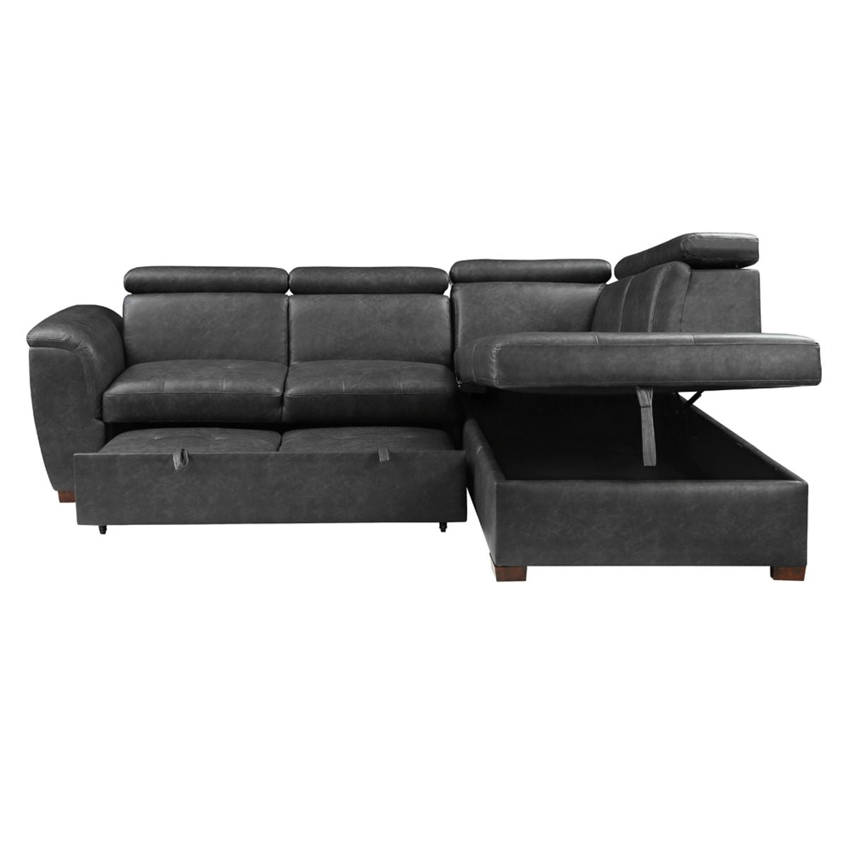 Barre - 2 Piece Sectional With Pull-Out Bed And Right Chaise With Hidden Storage, Adjustable Headrests - Gray