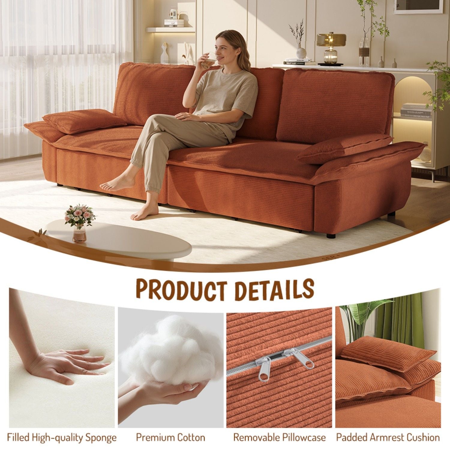 King Size Pull Out Sofa Bed, 3 In 1 Convertible Multifunctional