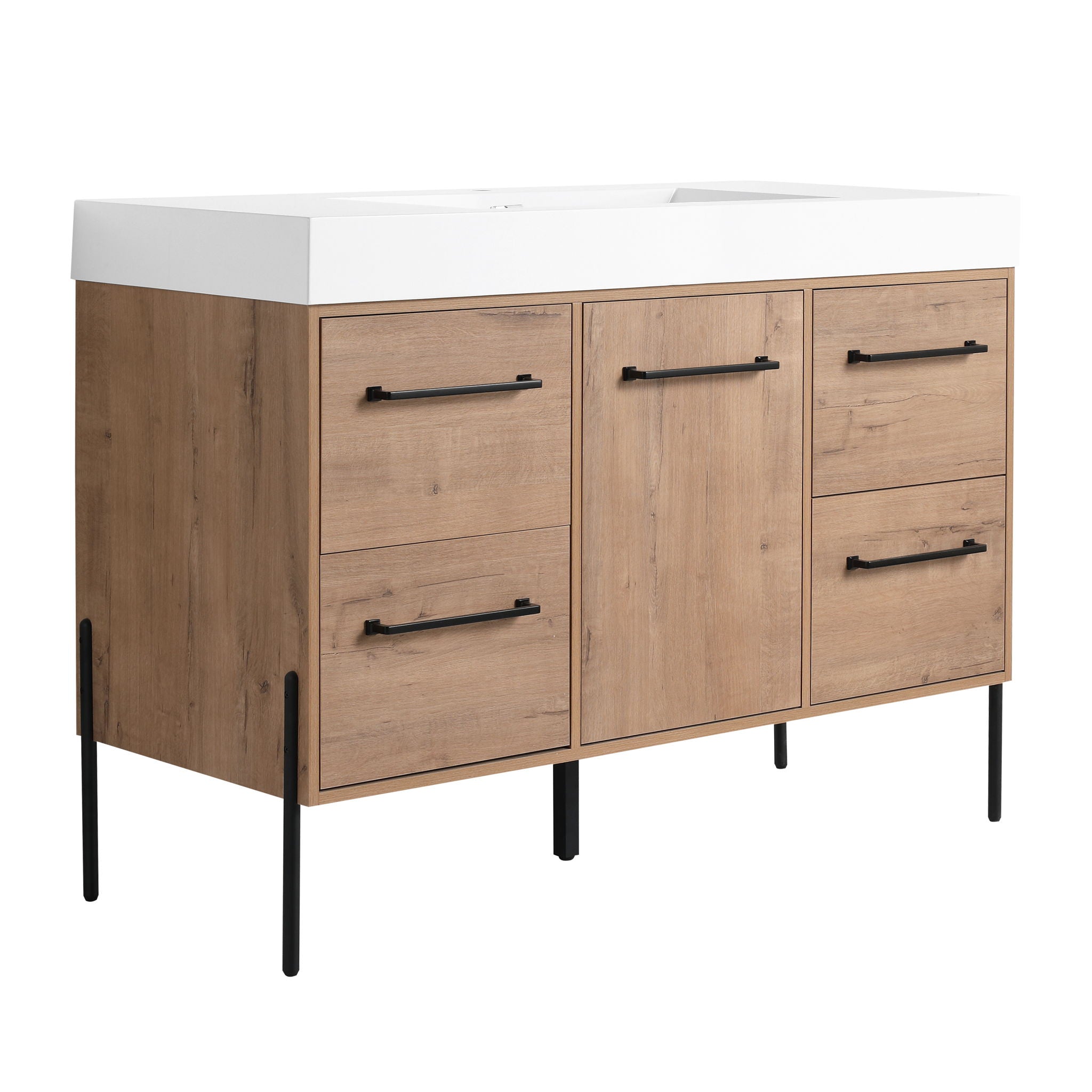 48" Freestanding Bathroom Vanity With Sink, Soft Close Cabinet Doors, 4 Drawers - Imitative Oak