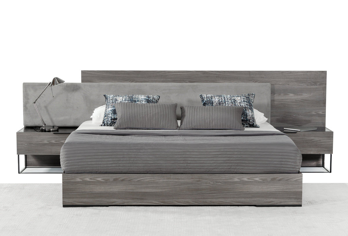 Enzo Italian Modern Grey Oak & Fabric Bedroom Set