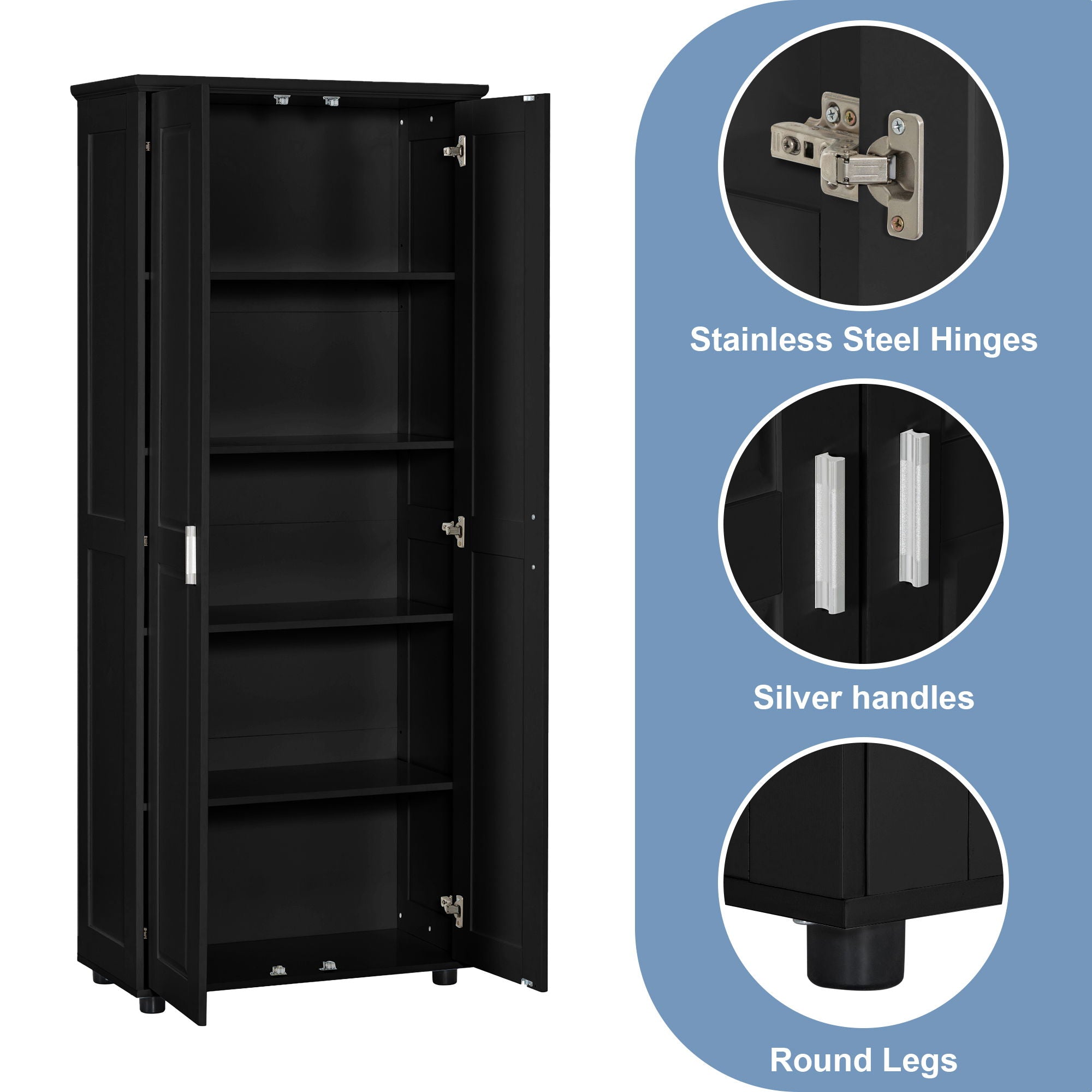 Storage Cabinet With Adjustable Shelves, 2 Doors, Rectangle Design For Bathroom