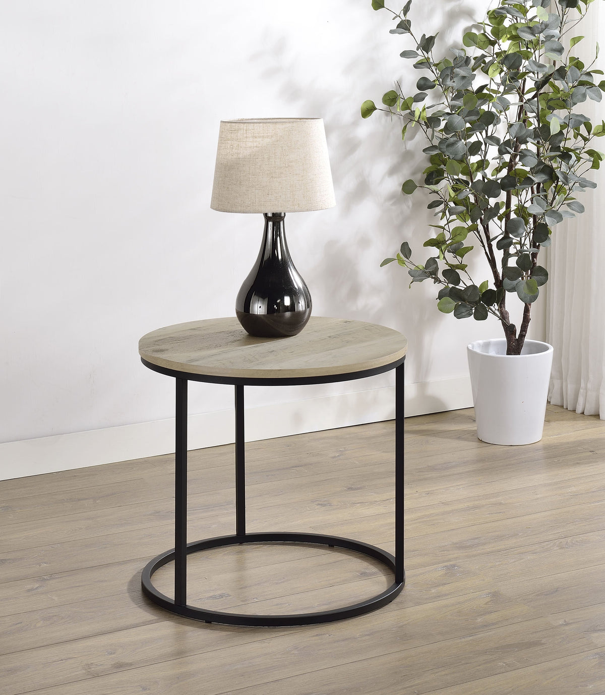 Lainey Round Occasional Side End Table Distressed Pine