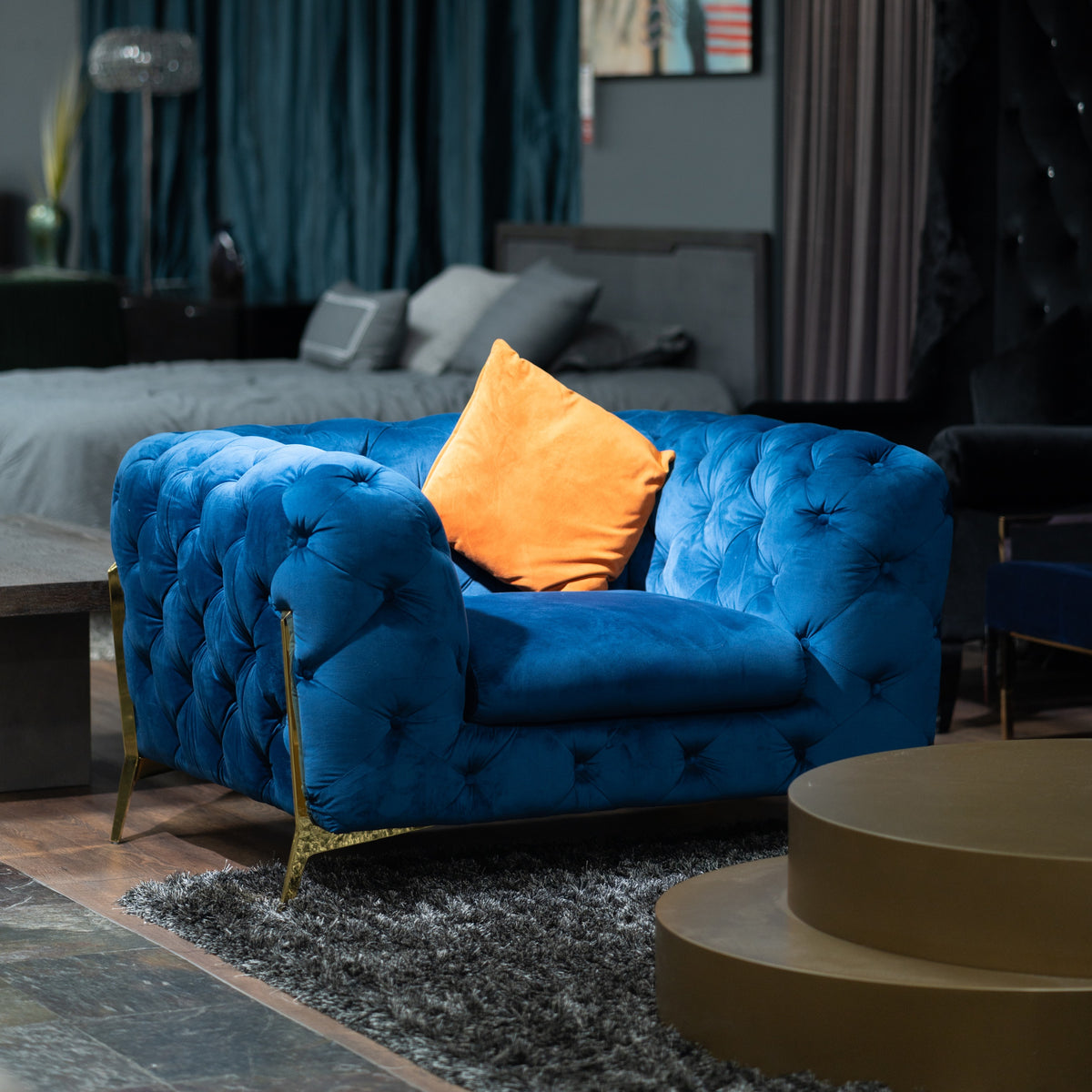 Sheila - Transitional Dark Blue Fabric Chair