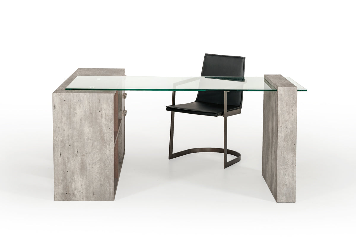 Boston Modern Glass & Faux Concrete Reversible Desk