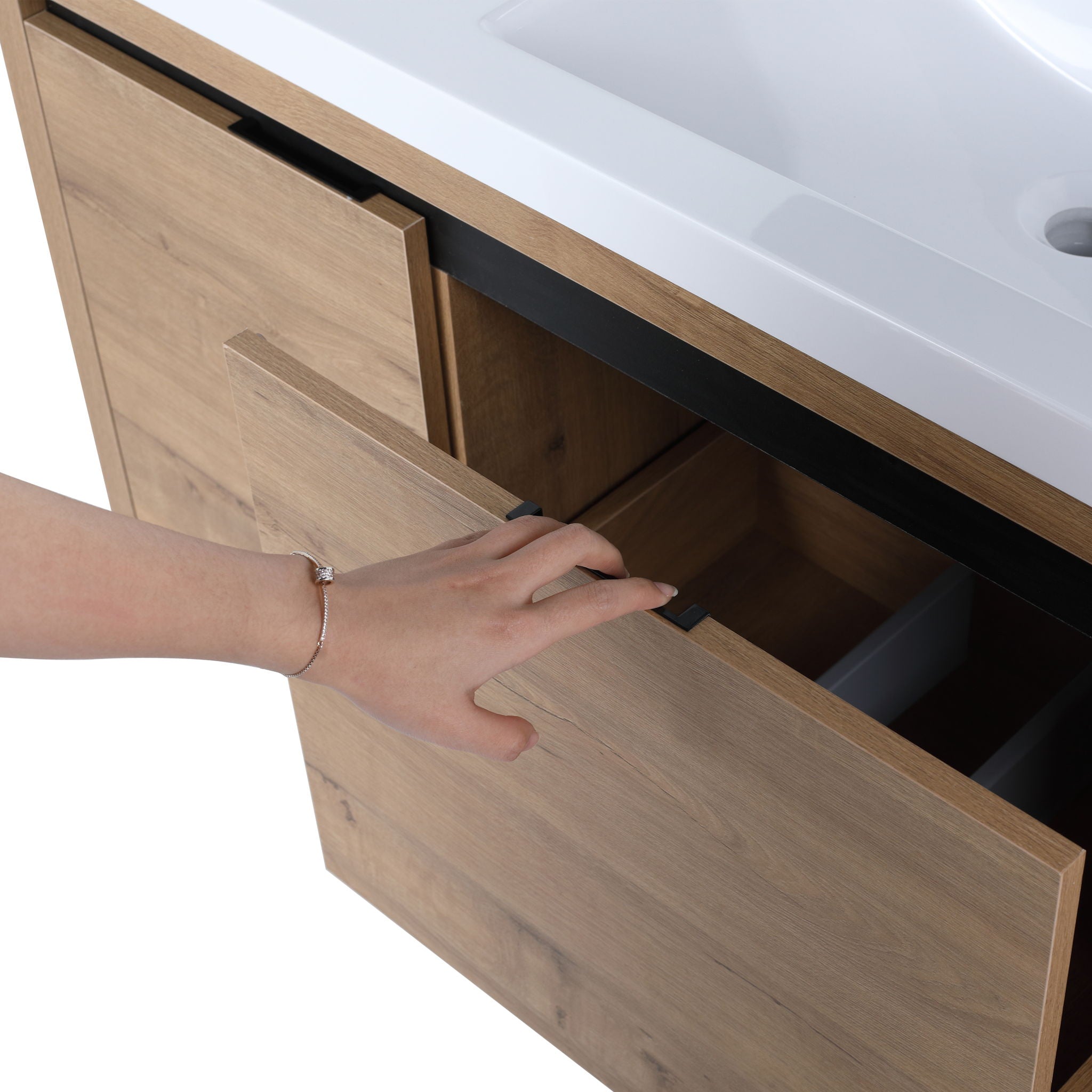 Modern Floating Bathroom Vanity Cabinet With Resin Sink Soft Close Doors And Drawer - Imitative Oak