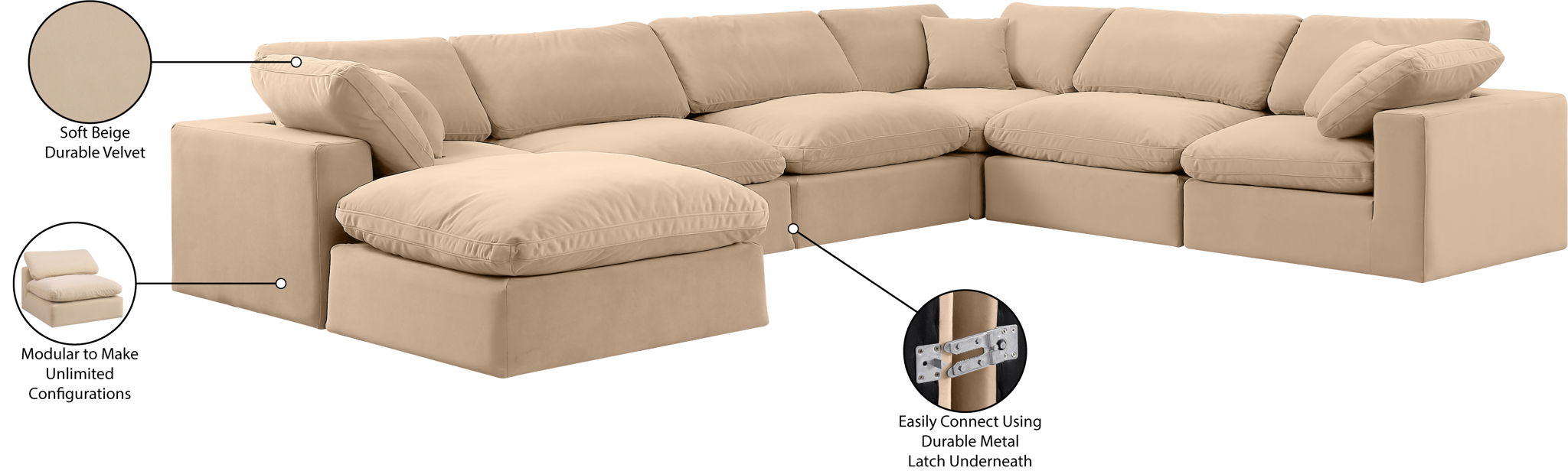 Comfy - 7 Piece Velvet Modular Sectional With Chaise