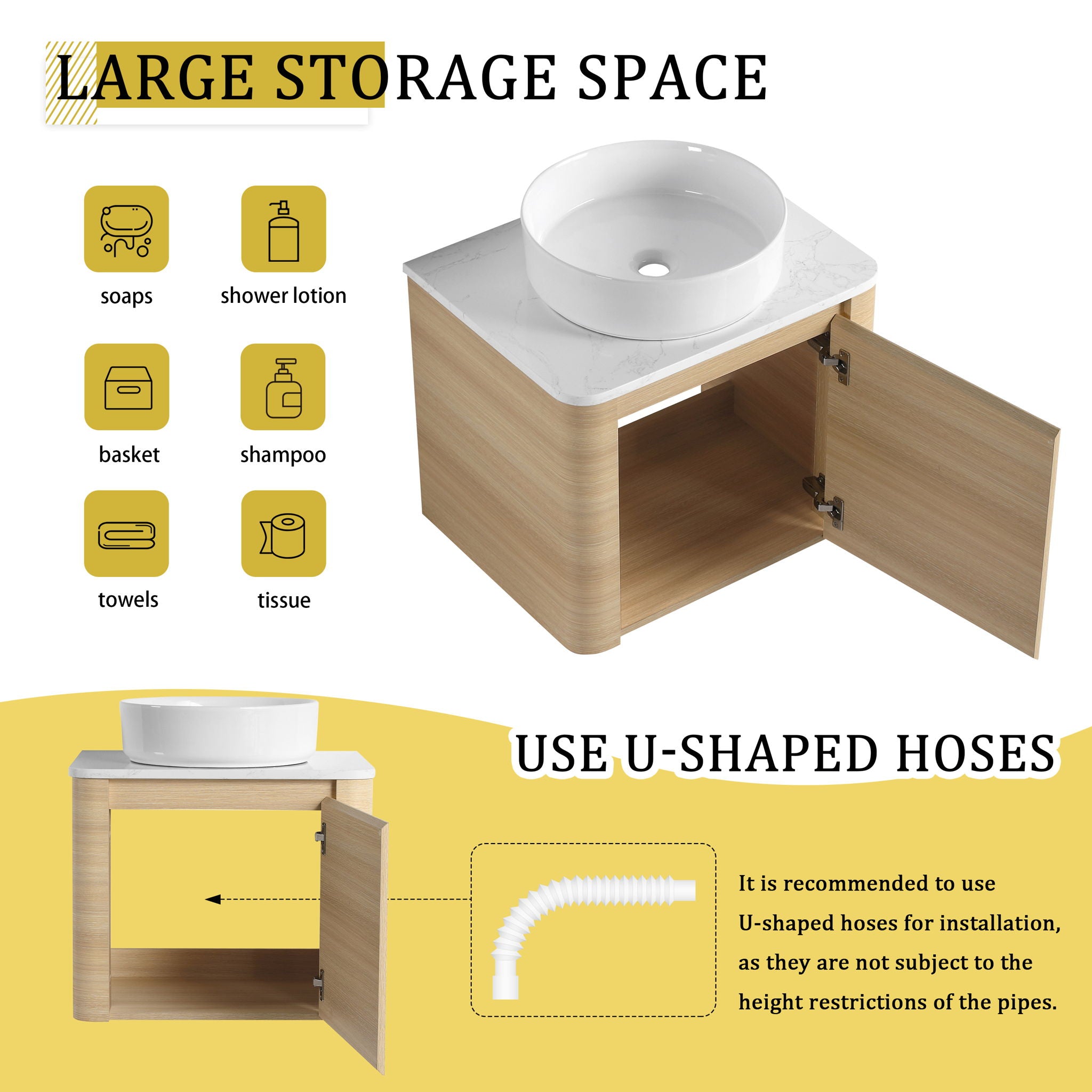 Mounted Bathroom Vanity With Art Sink & 2 Soft Close Doors