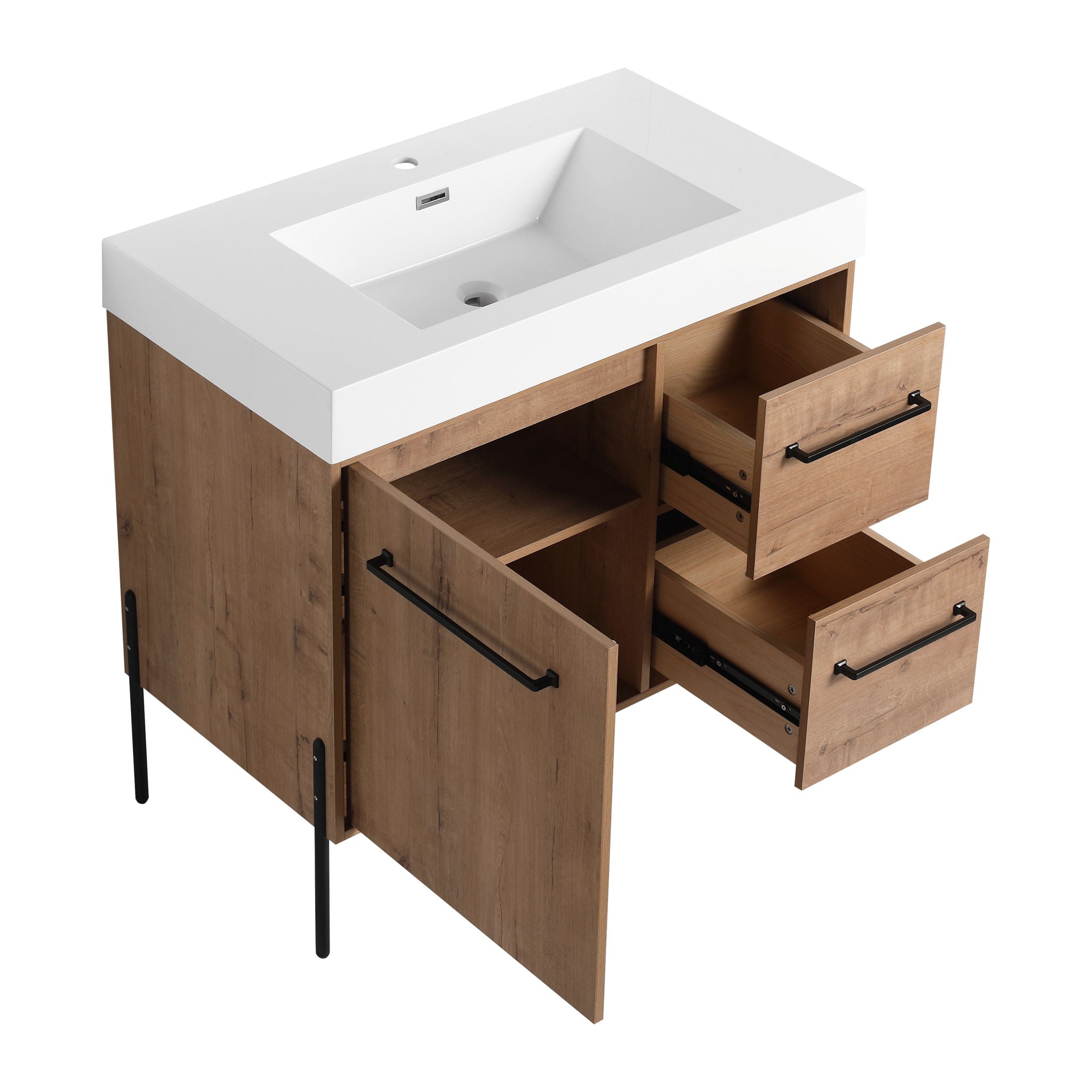 36" Freestanding Bathroom Vanity With Sink, Soft Close Doors & 2 Drawers - Imitative Oak