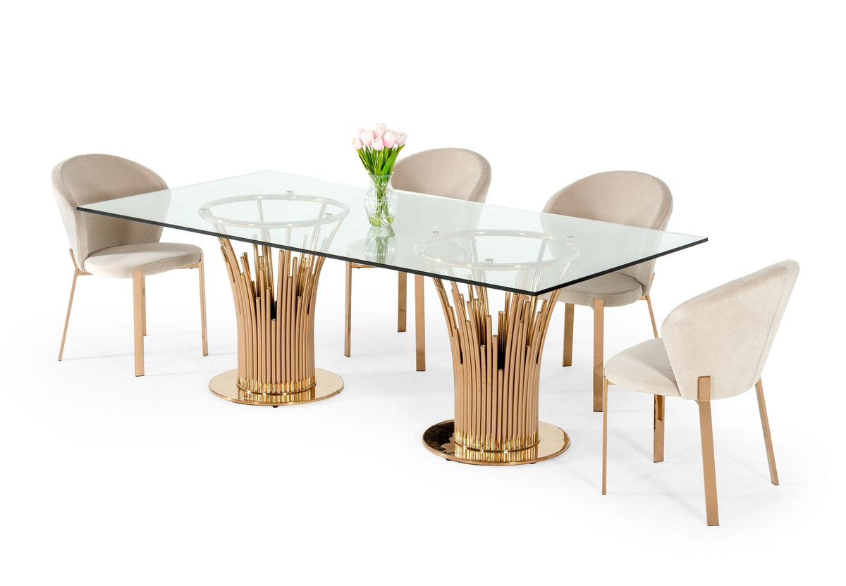 Paxton Modern Glass & Rosegold Dining Table