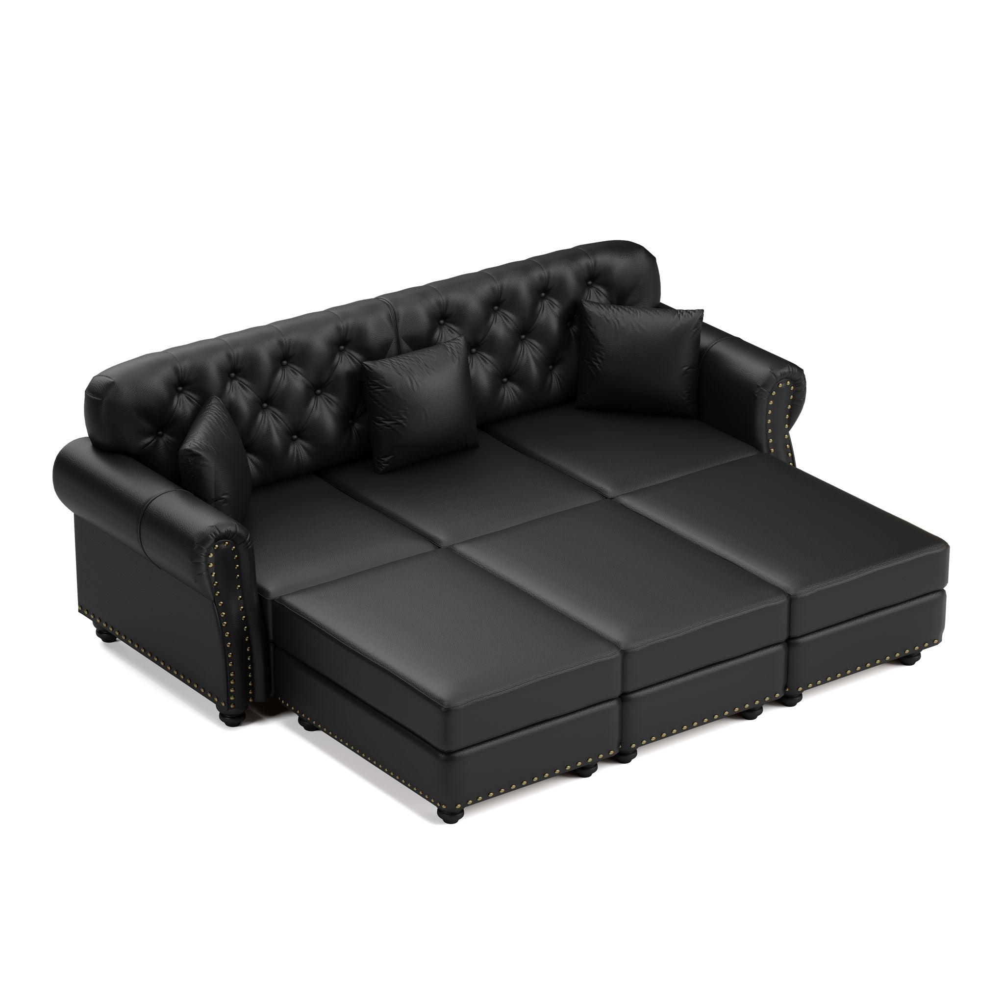 Upholstered Sofa With Nailhead Trim, Rolled Armrests With Ottoman