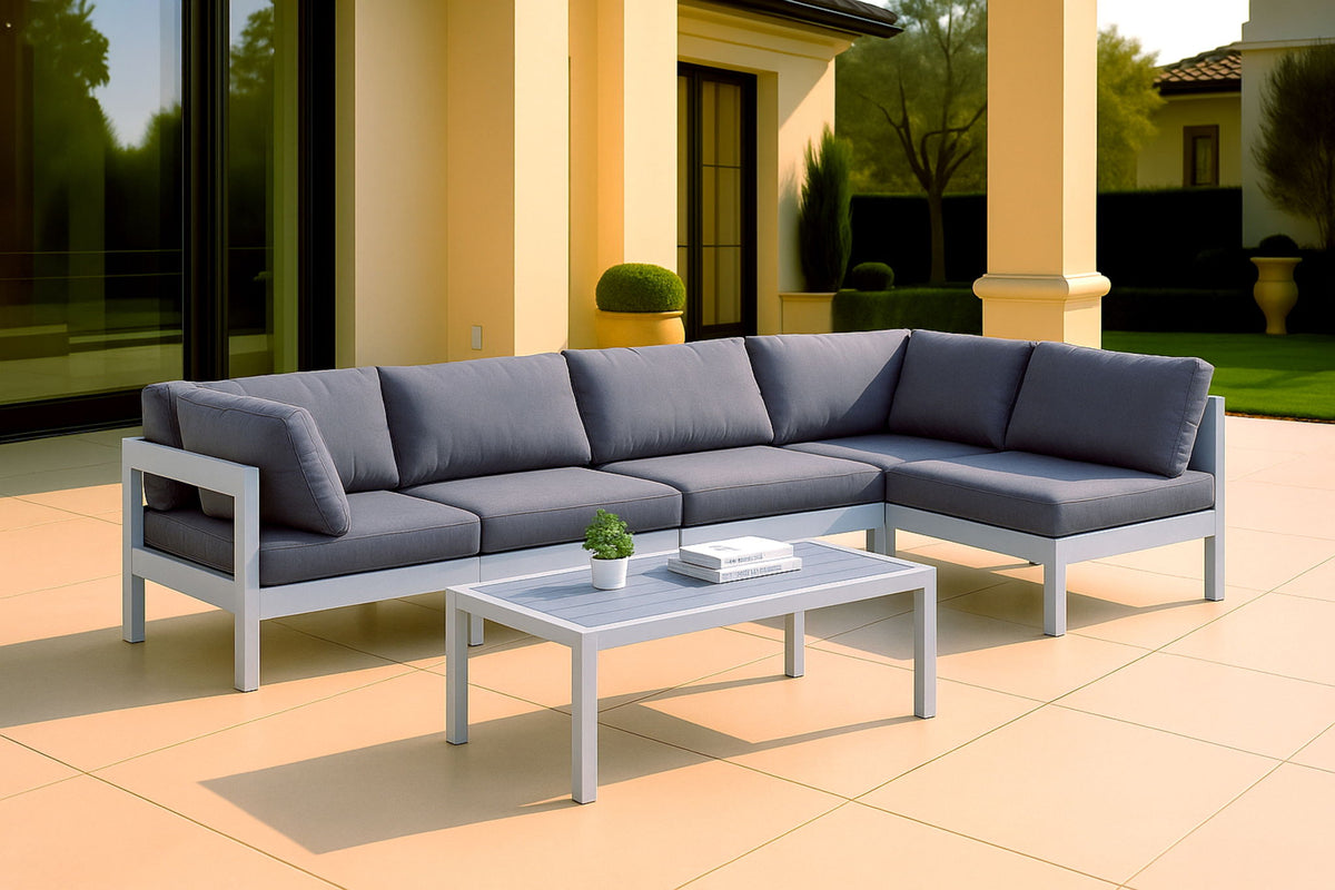 Nizuc - Outdoor Patio 5 Piece Modular Sectional With White Frame