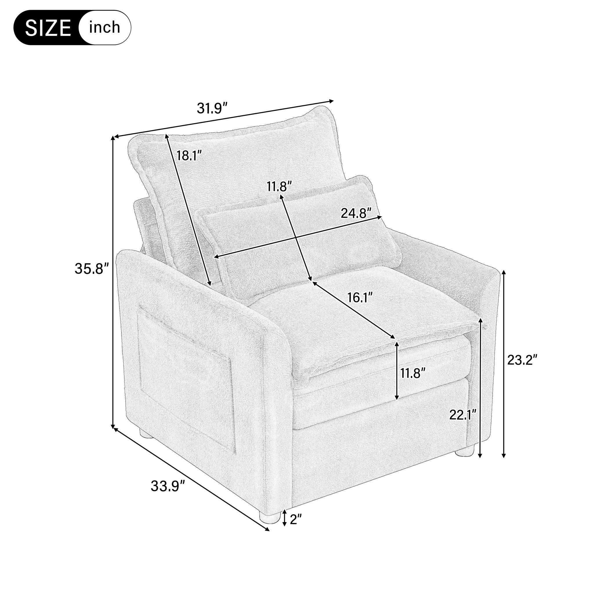 Modern Sofa Set With Double Layer Cushion And Side Storage Pockets