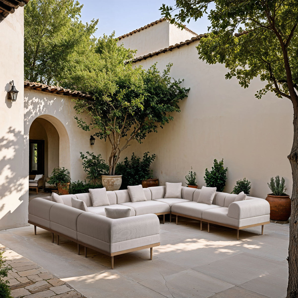 Laguna - 8 Piece Resilient Water Resistant Fabric 142" Upholstered Outdoor Patio Modular Sectional