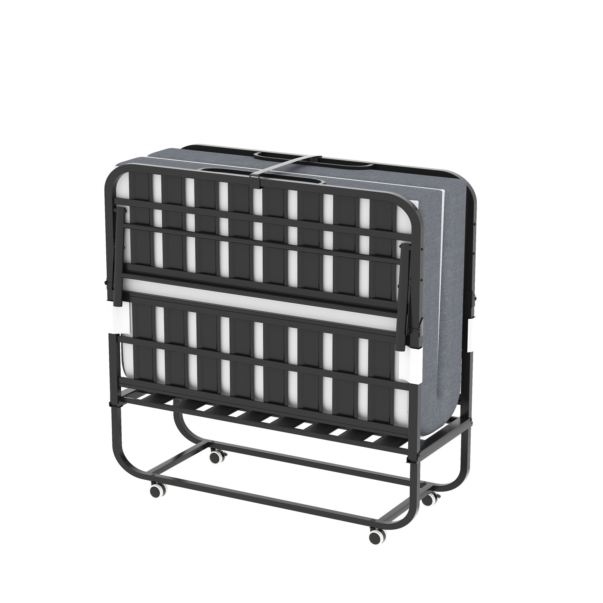 Twin Wide Folding Bed For Tall People, Extra Long & Wide Rollaway With Memory Foam, Heavy-Duty - Black