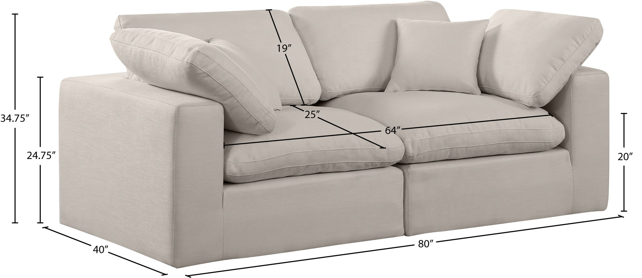 Comfy - Linen Modular Sofa 2 Seats