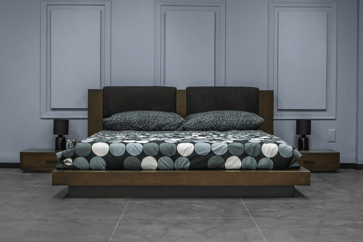 Fantasia - Contemporary Dark Walnut and Dark Grey Bed