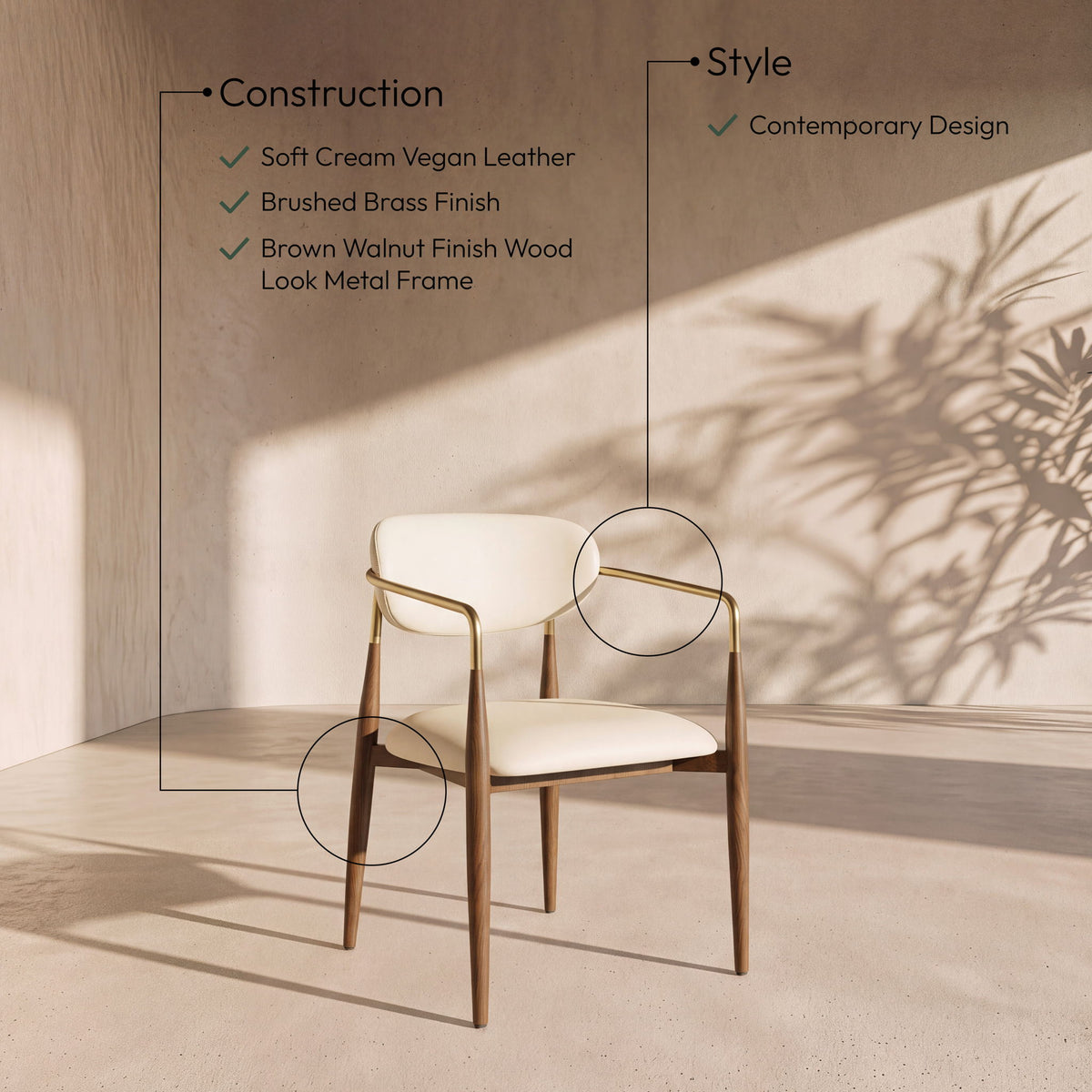 Ronda - Vegan Leather Upholstered Dining Arm Chair - Walnut Legs