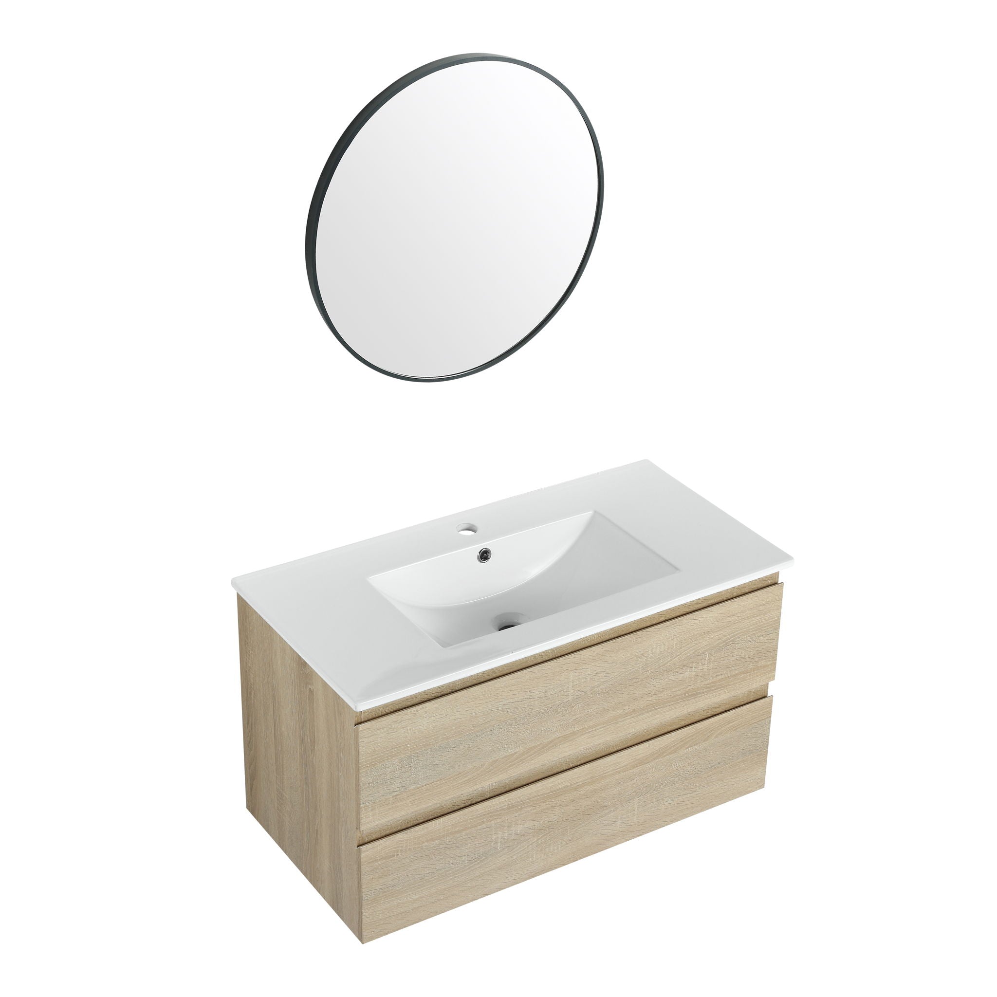 Wall Mounted Bathroom Vanity & Sink, 2 Soft Close Drawers