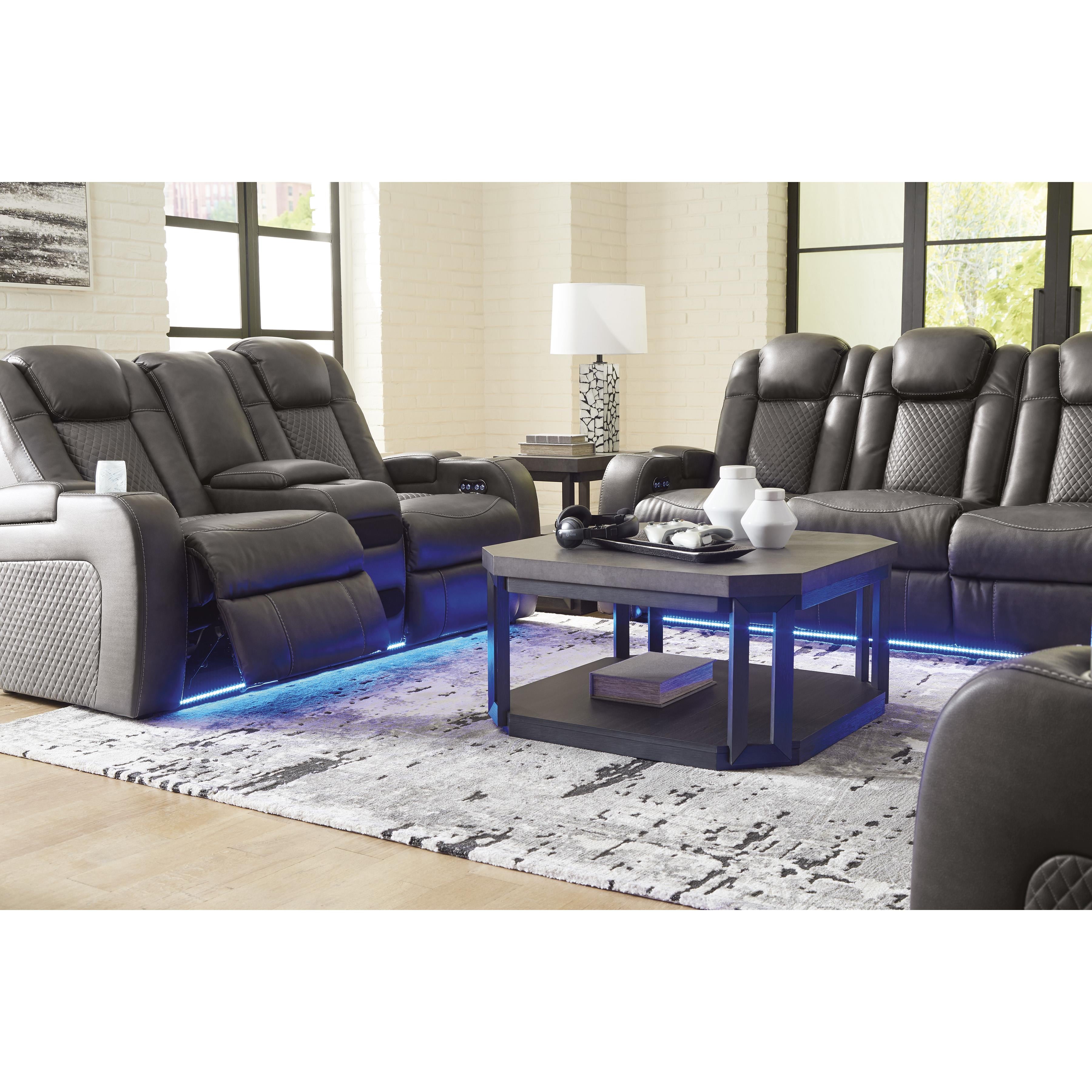 Signature Design by Ashley Fyne-Dyme Power Reclining Leather Look Loveseat with Console 3660218 IMAGE 12
