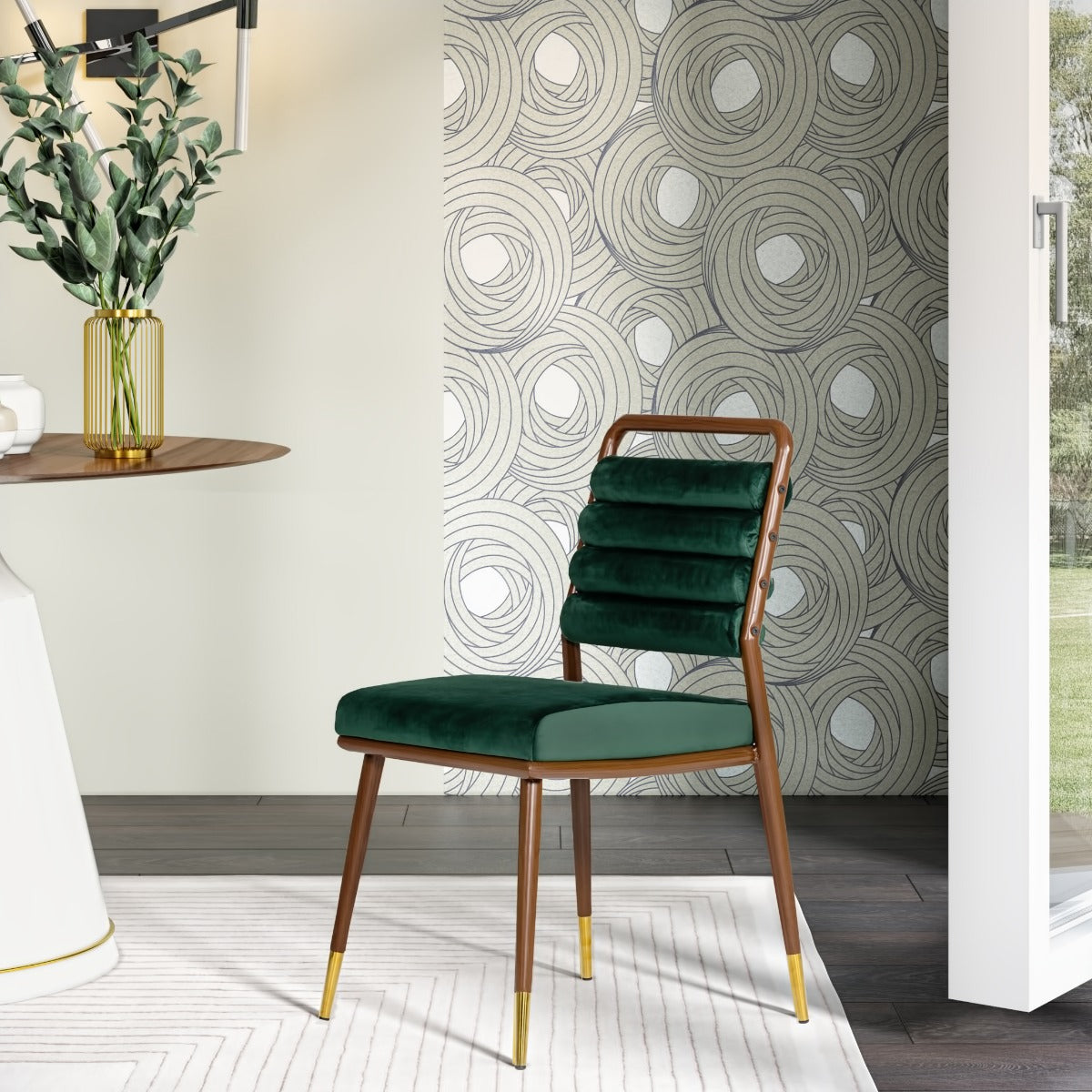 Biscay - Modern Dark Green & Walnut Steel Dining Chair