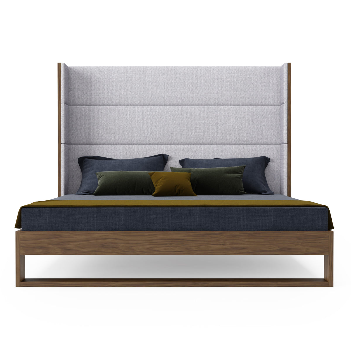 Helenora - Contemporary Grey Fabric & Walnut Trim Bed