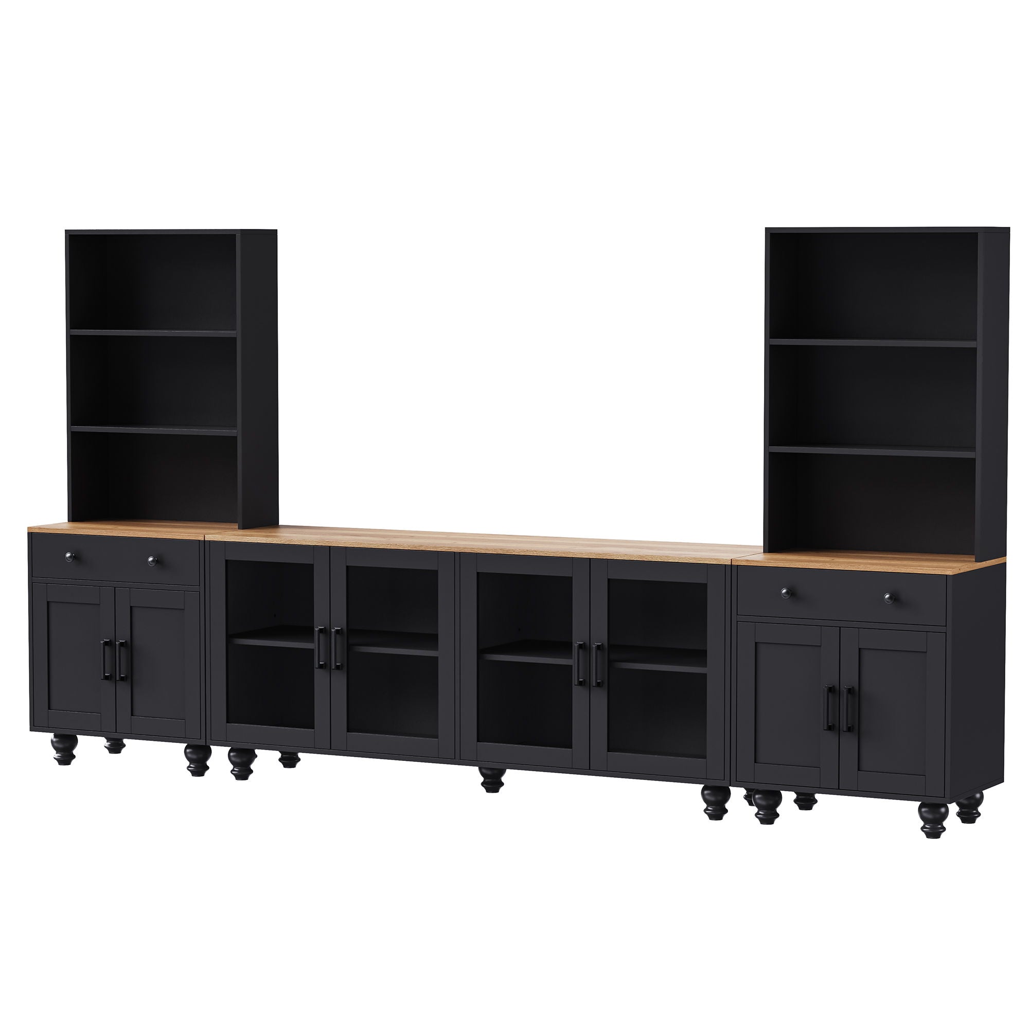 Farmhouse TV Stand With Solid Wood Gourd Shaped Legs For TVs Up To 70"