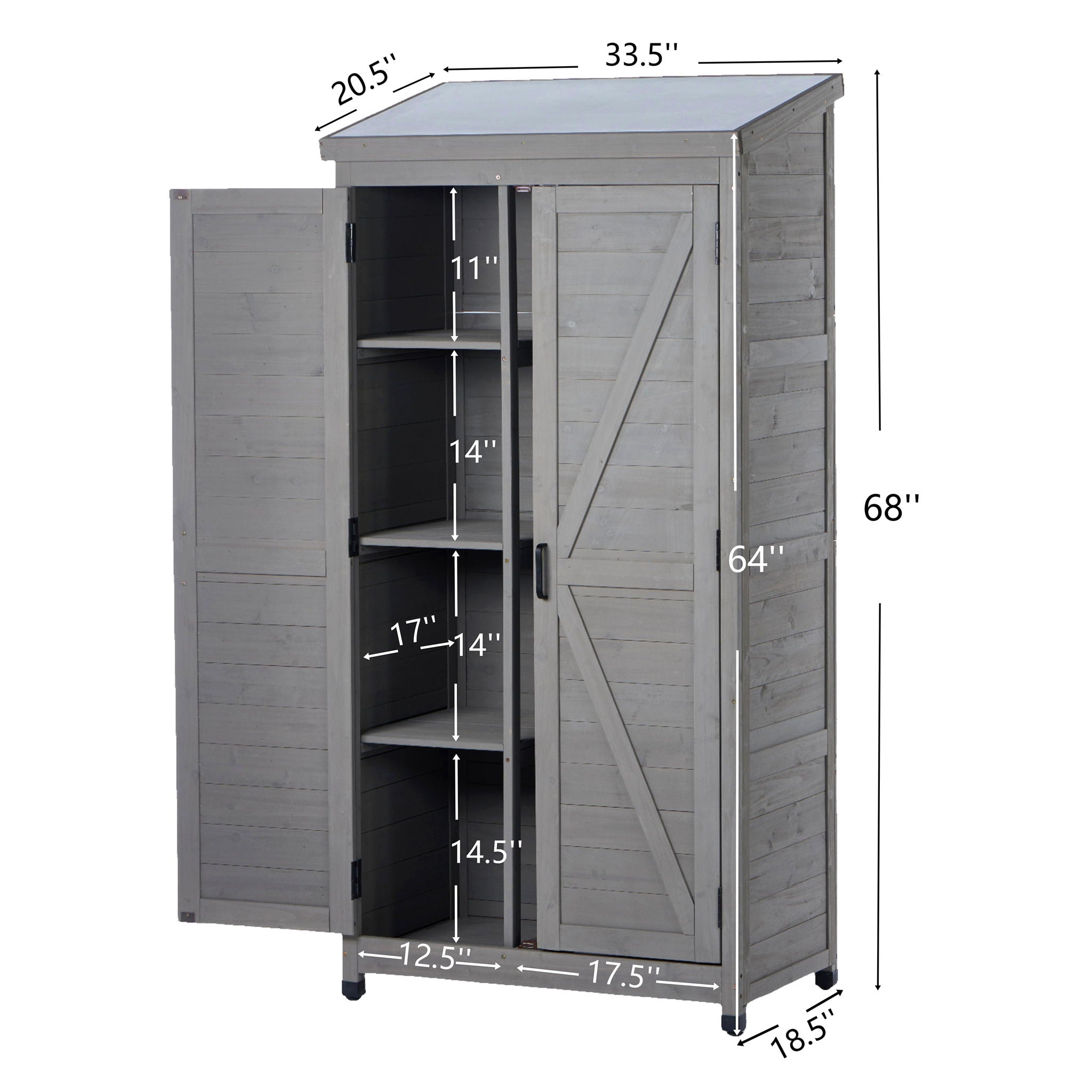 Outdoor Storage Shed With Vertical Tool Cabinet For Backyard
