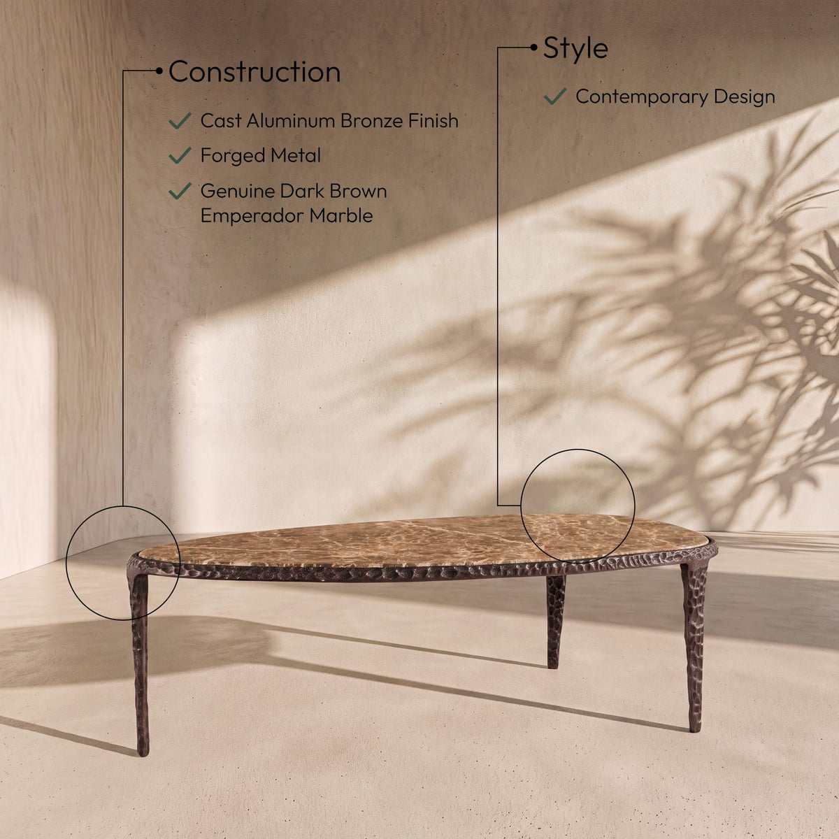 Gild - Aluminum Base And Genuine Marble Top Table