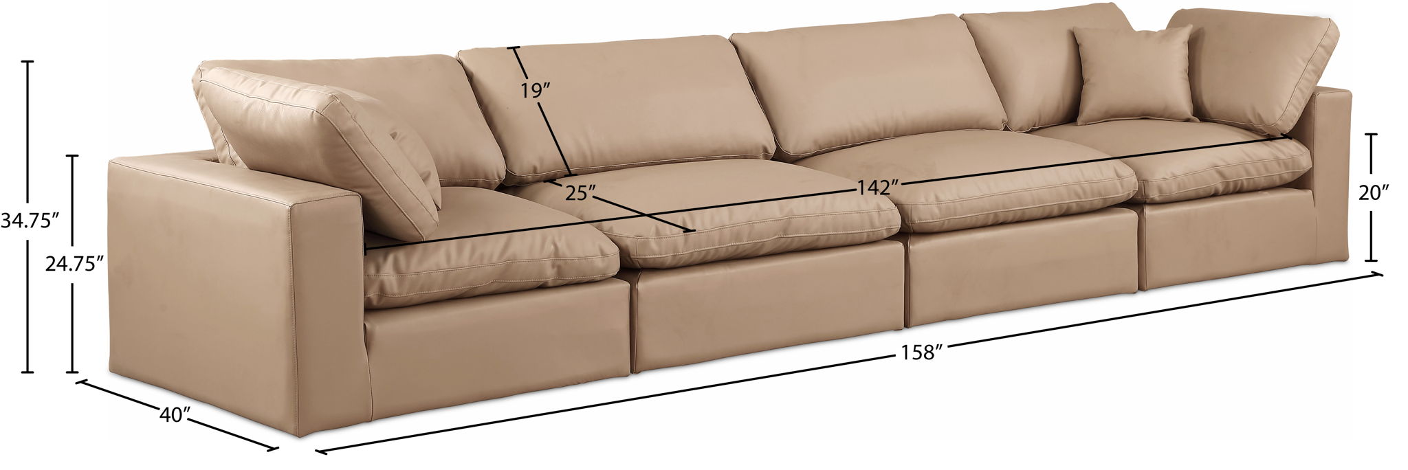 Comfy - Faux Leather Modular Sofa 4 Pieces - Tan
