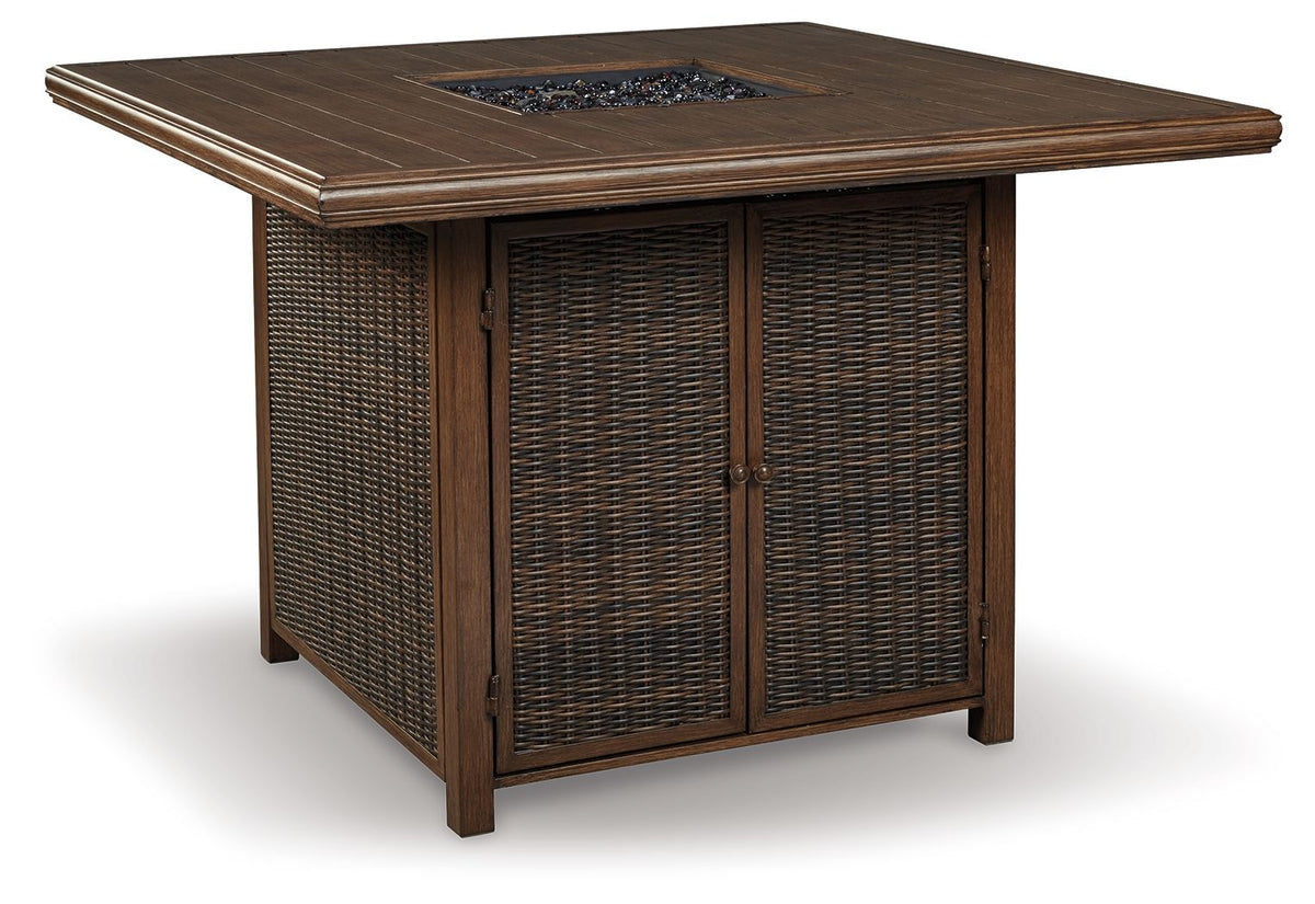 Paradise Trail - Square Bar Table w/Fire Pit - Medium Brown