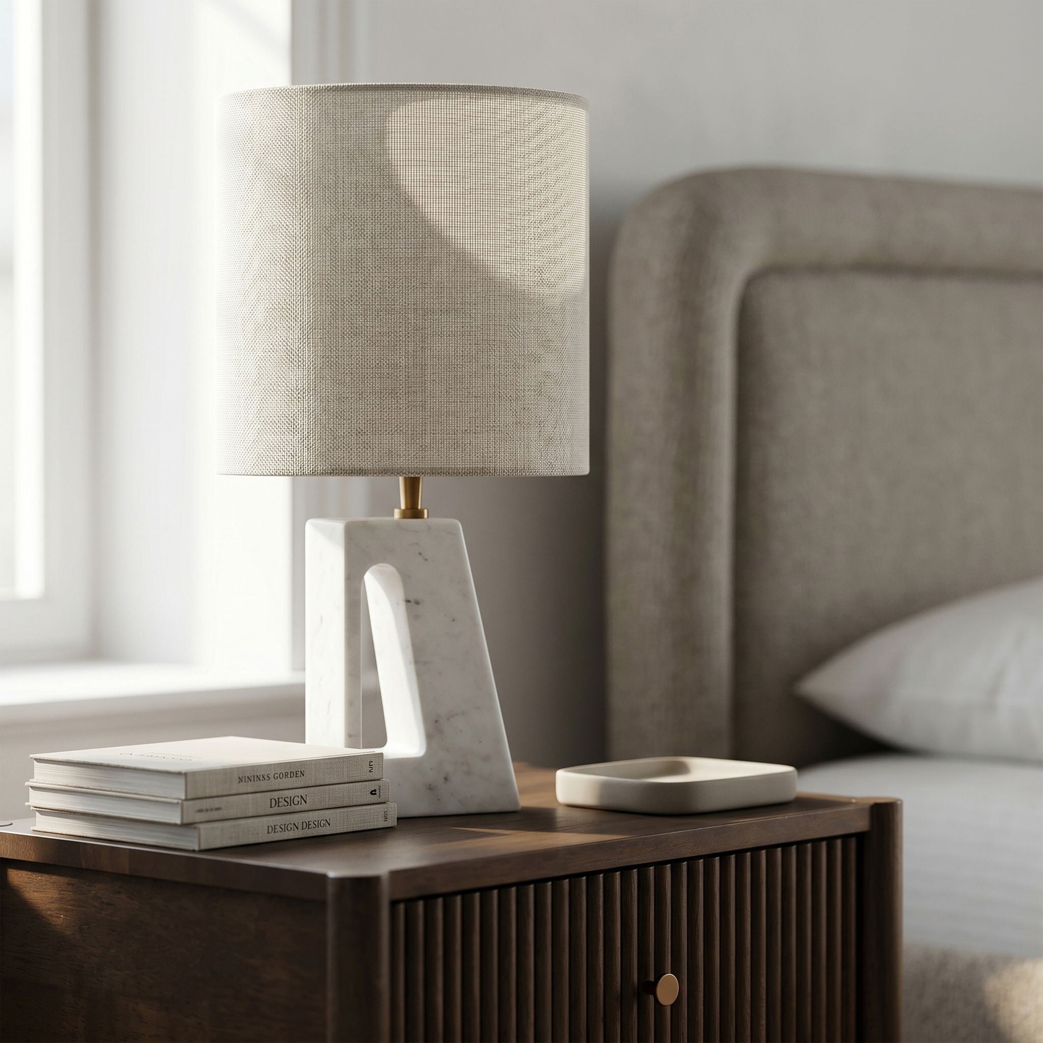 Vellum - Genuine Marble Base And Linen Textured Fabric Shade Table Lamp