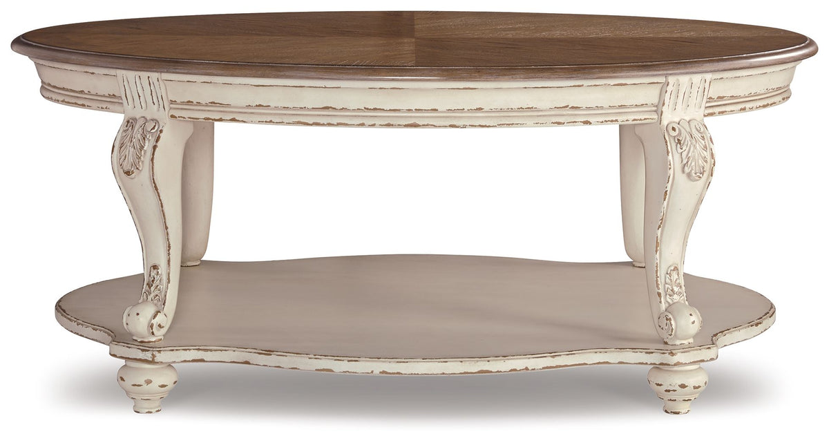 Realyn - Oval Cocktail Table - White / Brown