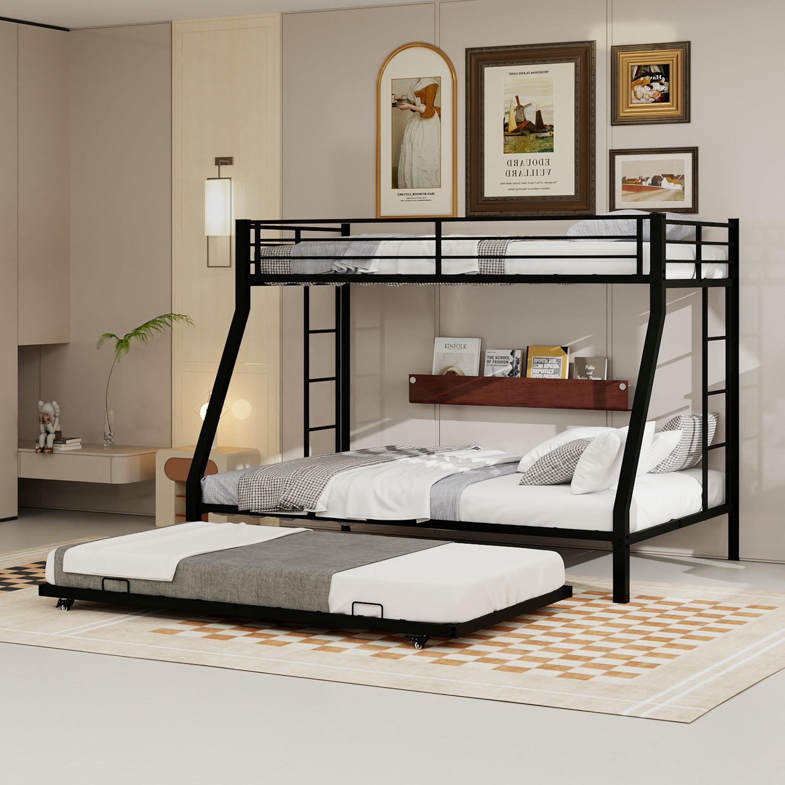 Bunk Bed For Kids, Convertible Frame With Ladders & Guardrail