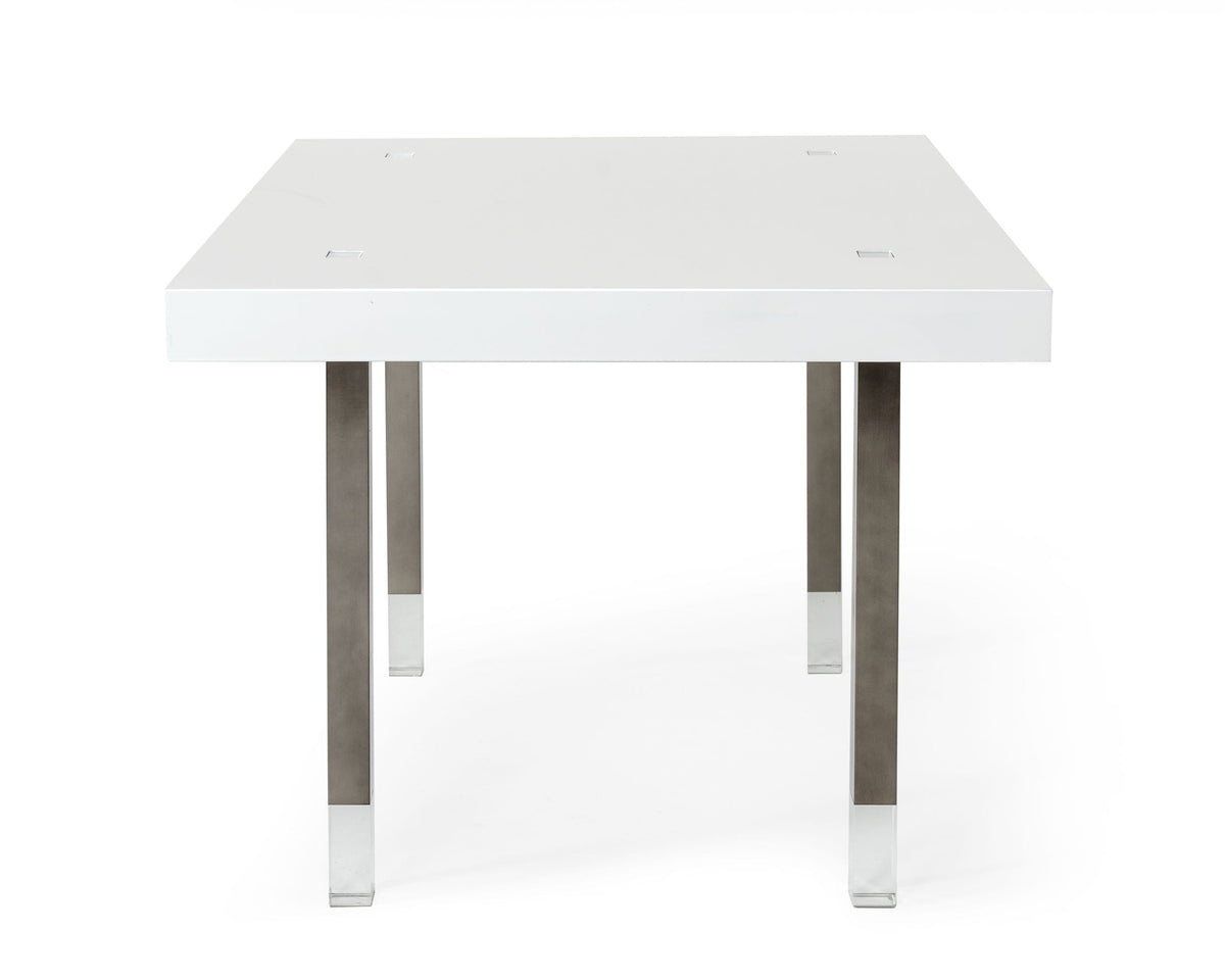 Lenny- Modern White High Gloss & Stainless Steel Gun Metal Dining Table