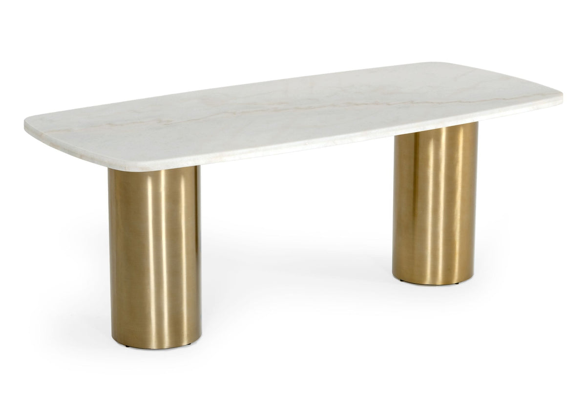 Rocky - Glam White Marble & Brush Gold Dining Table