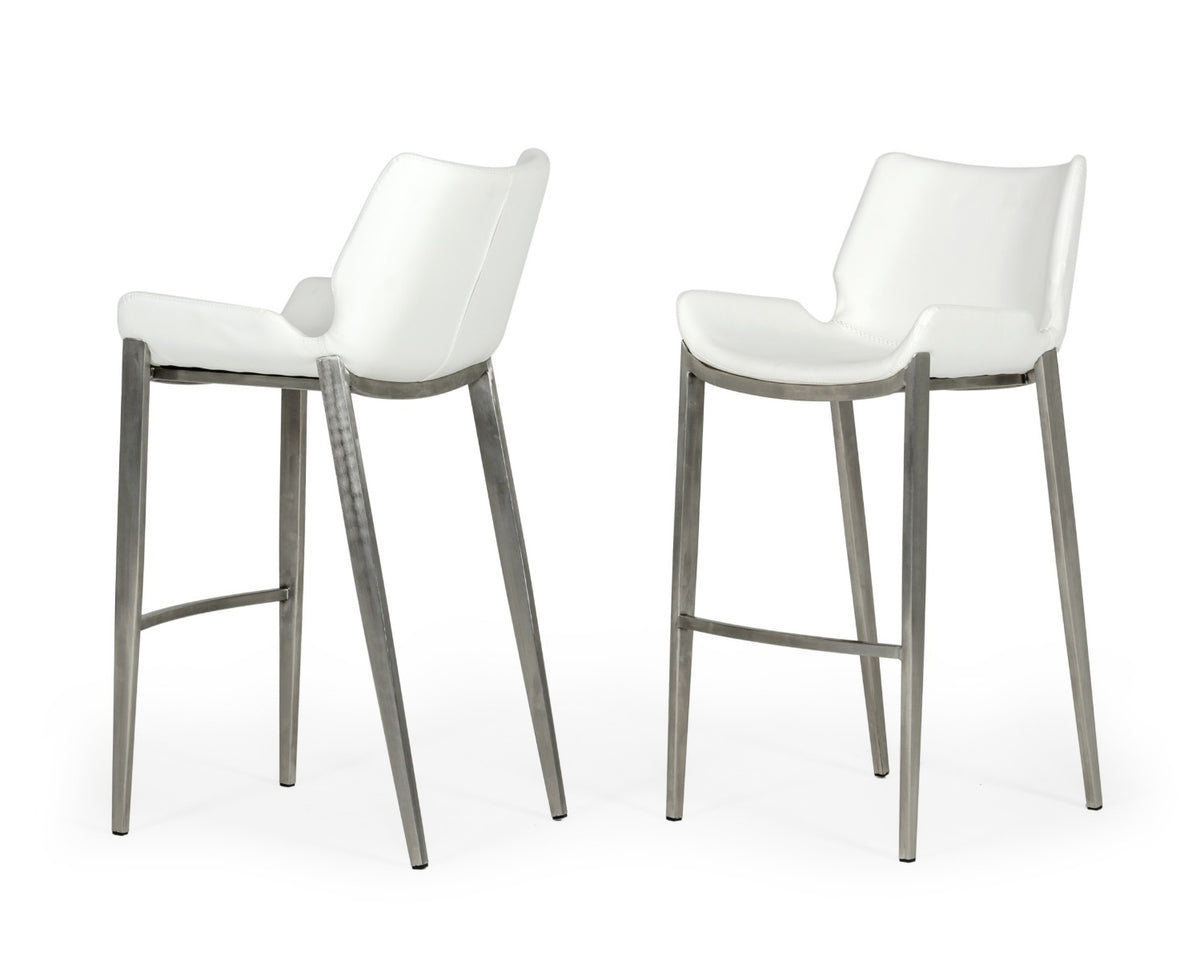 Dave - Modern White Leatherette Bar Stool (Set of 2)