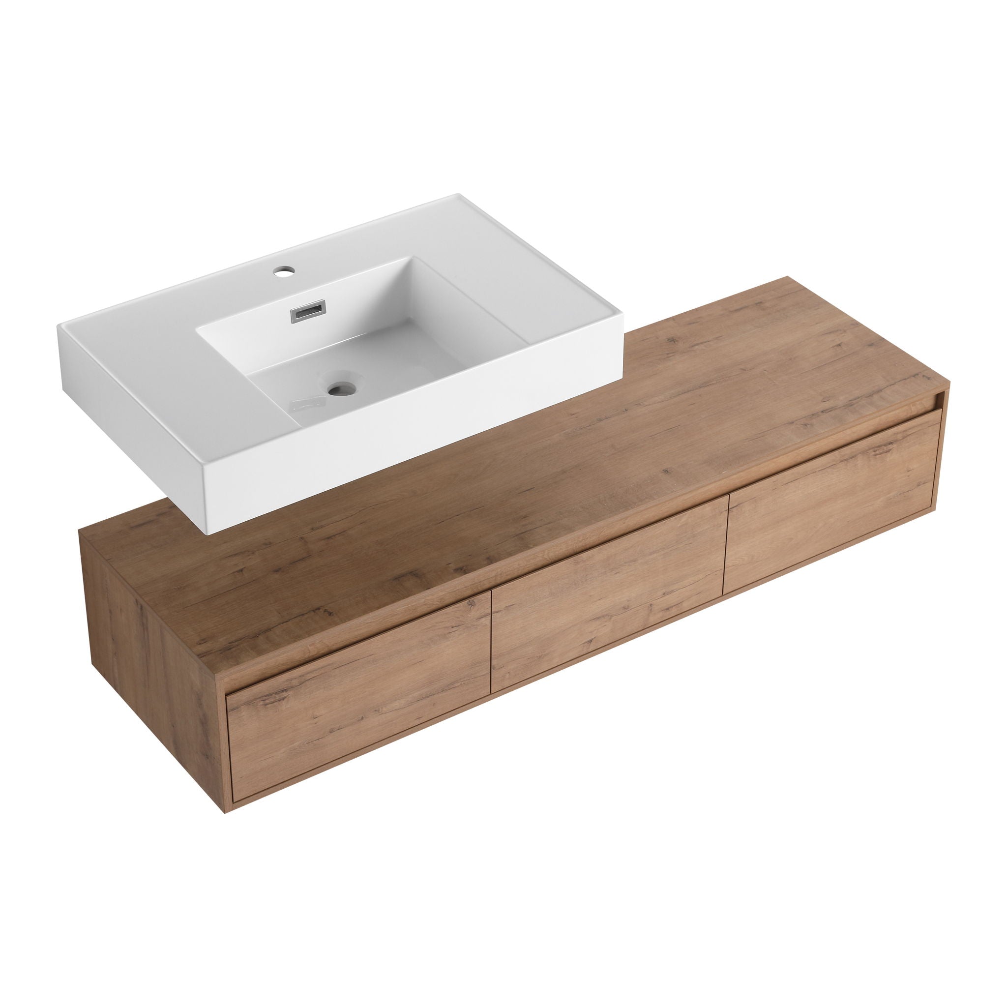 Modern Wall Mounted Bathroom Vanity With Resin Sink, Soft Close Drawer - Imitative Oak