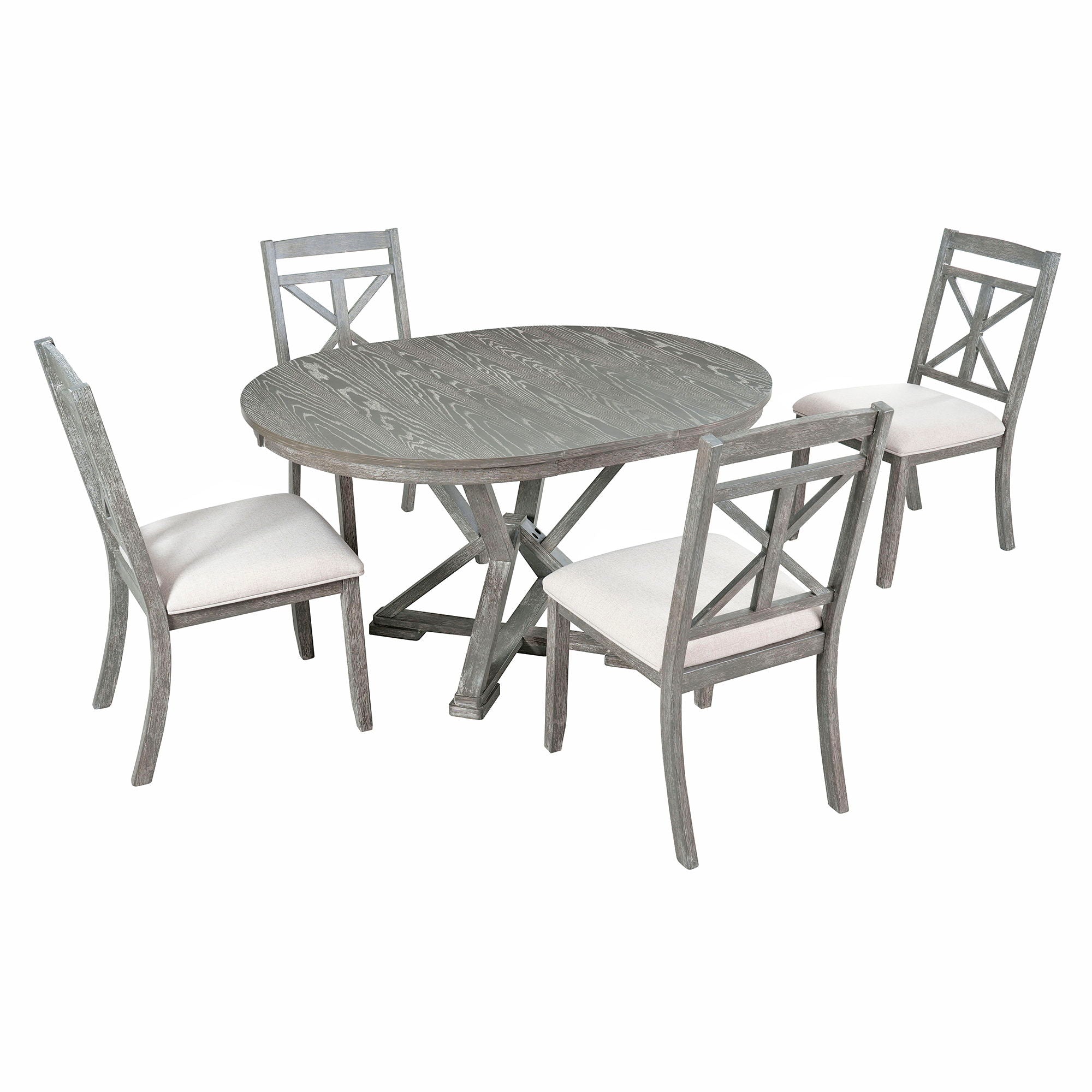 Dining Set With Extendable Round Table And 4 Upholstered Chairs