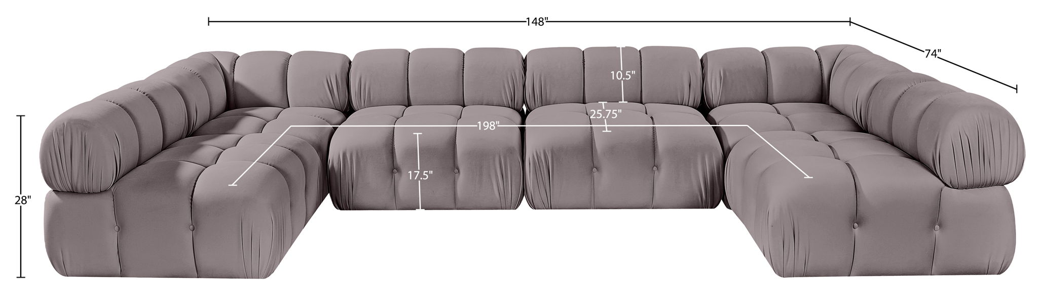 Orin - U-Shaped Velvet 6 Piece Modular Sectional