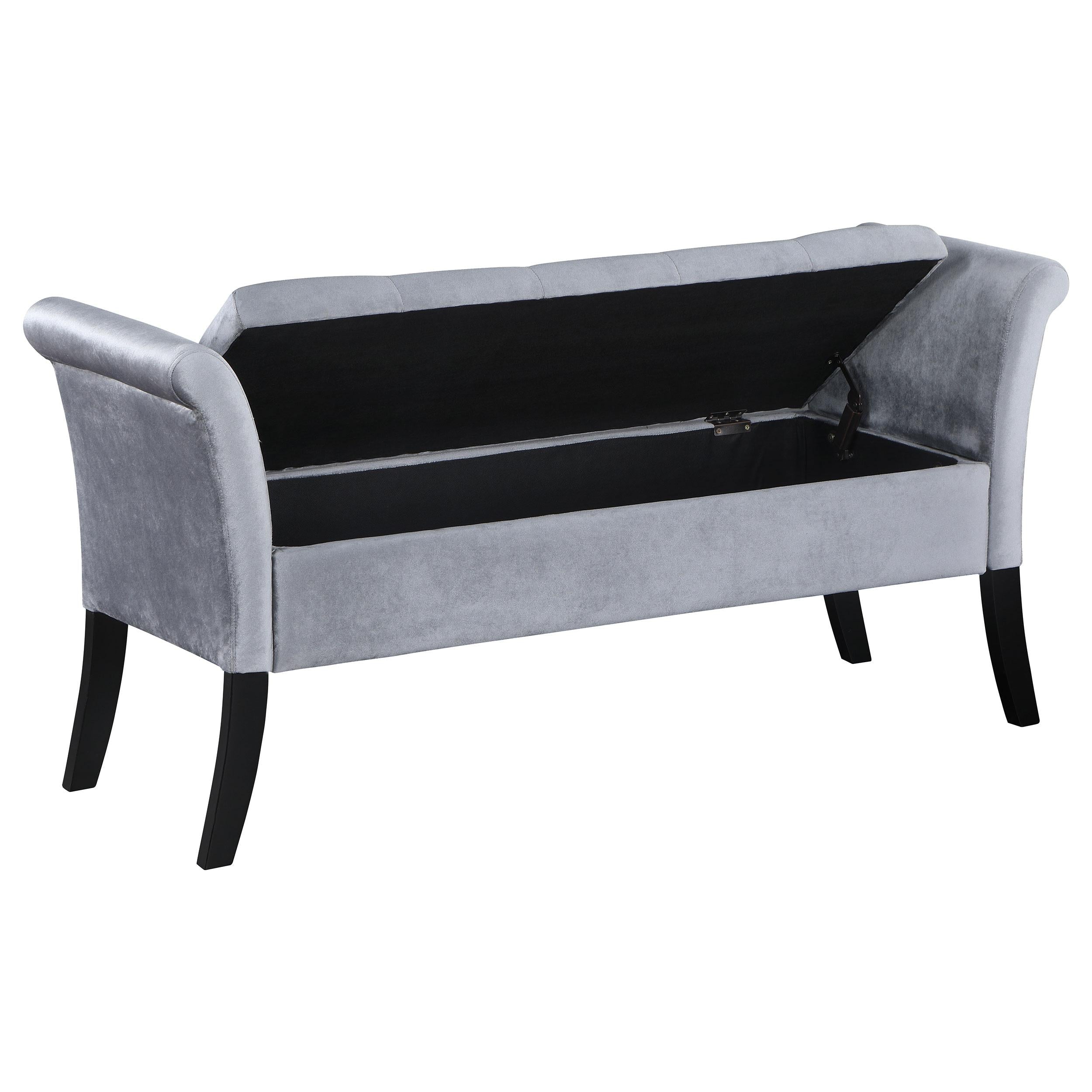 Coaster Furniture Farrah 910239 Upholstered Rolled Arms Storage Bench - Silver/Black IMAGE 3